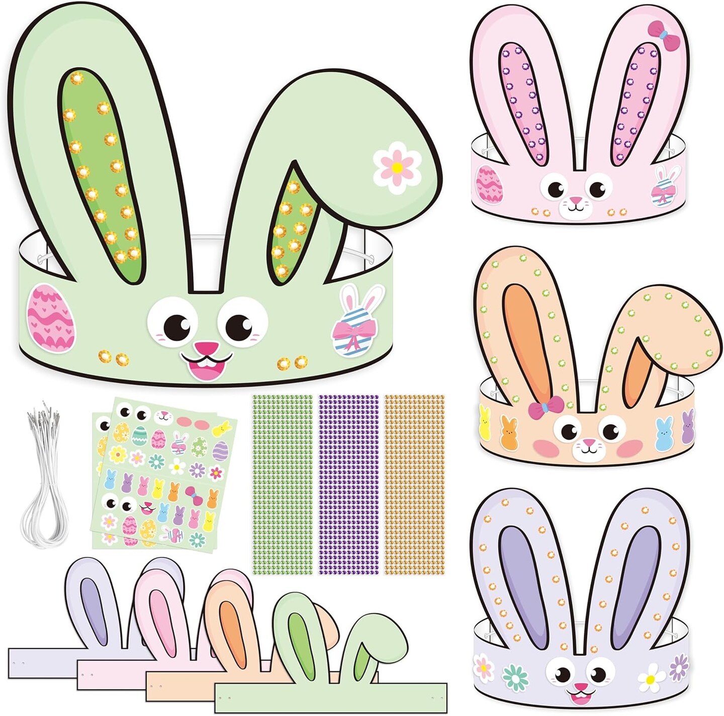 Easter Bunny Ears Headbands Craft Kit – 24PCS DIY Rabbit Paper Crowns ...