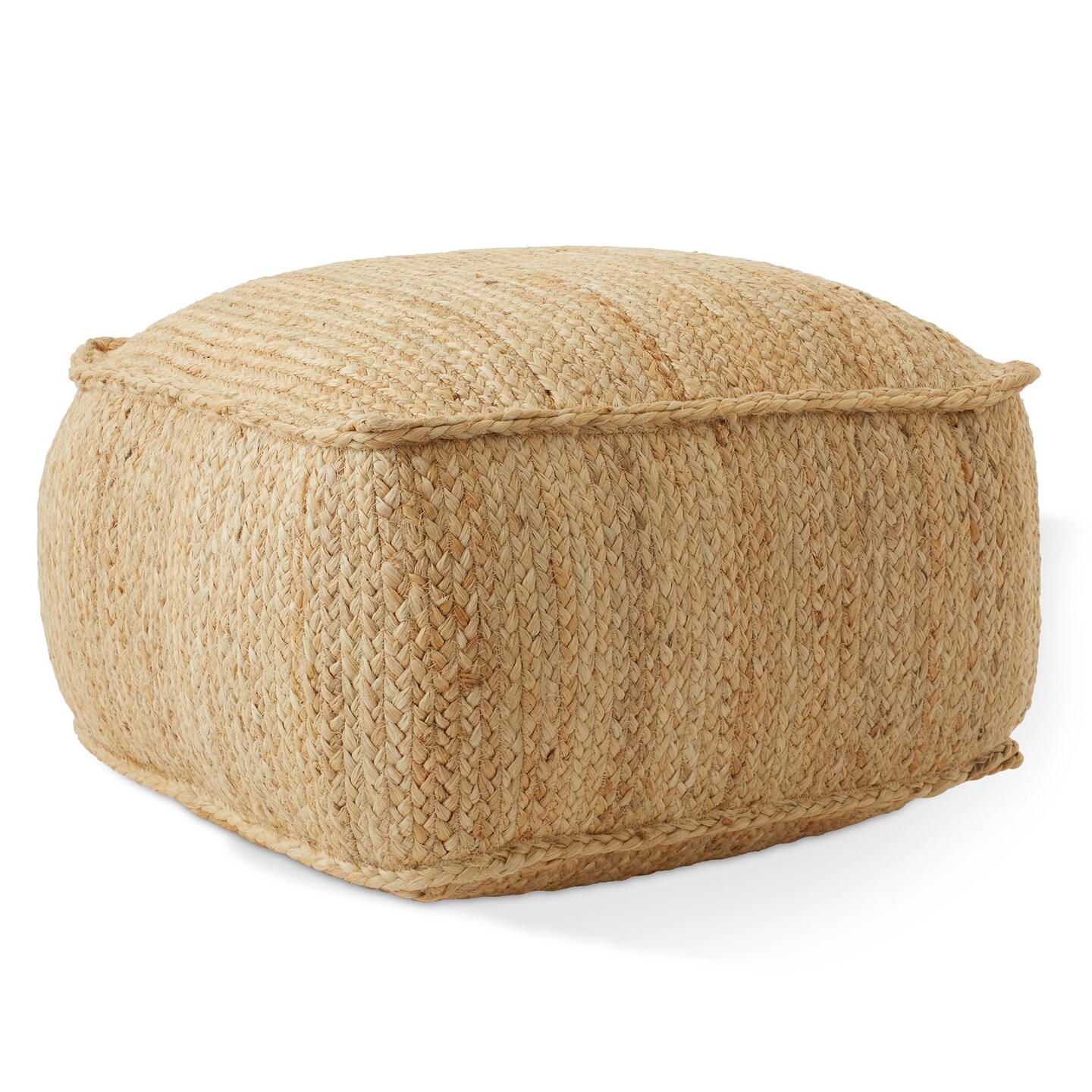 Casafield Braided Jute Pouf, Large Pouf Ottoman, 22" W x 22" D x 14" H Woven Jute Footrest, Decorative Indoor Boho Home Accent for Living Room