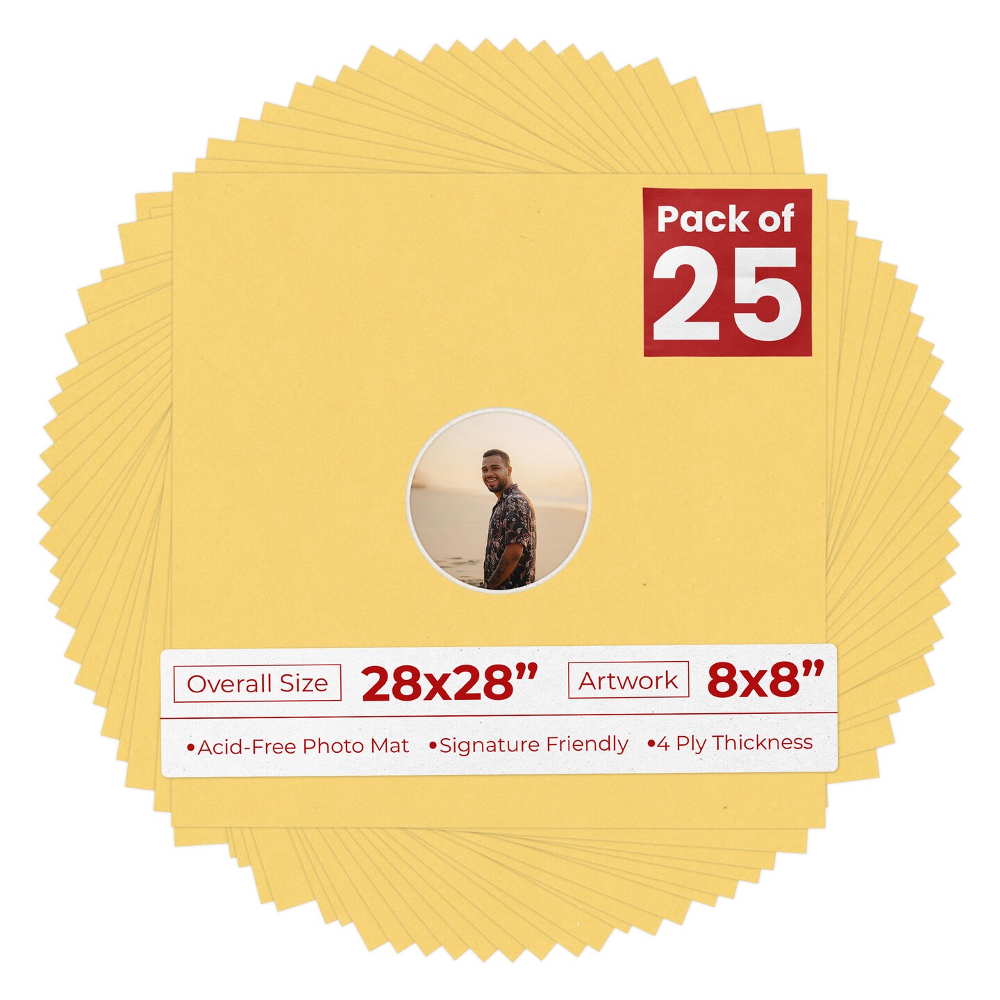 Light Orange Mat Board for 28x28 Frames - Circle Opening for 8x8 Photos ...
