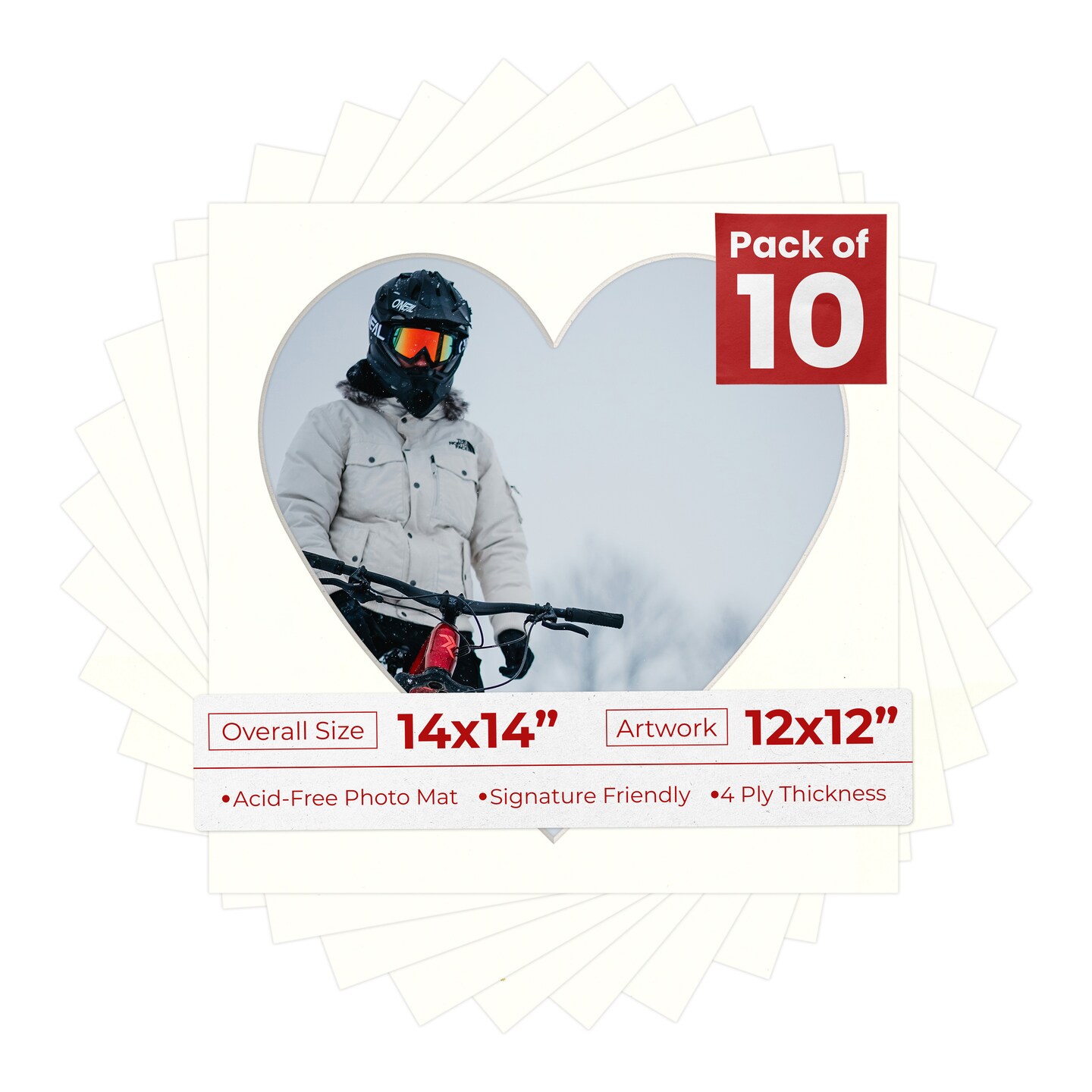 Antique White Mat Board for 14x14 Frames - Heart Opening for 12x12 Photos