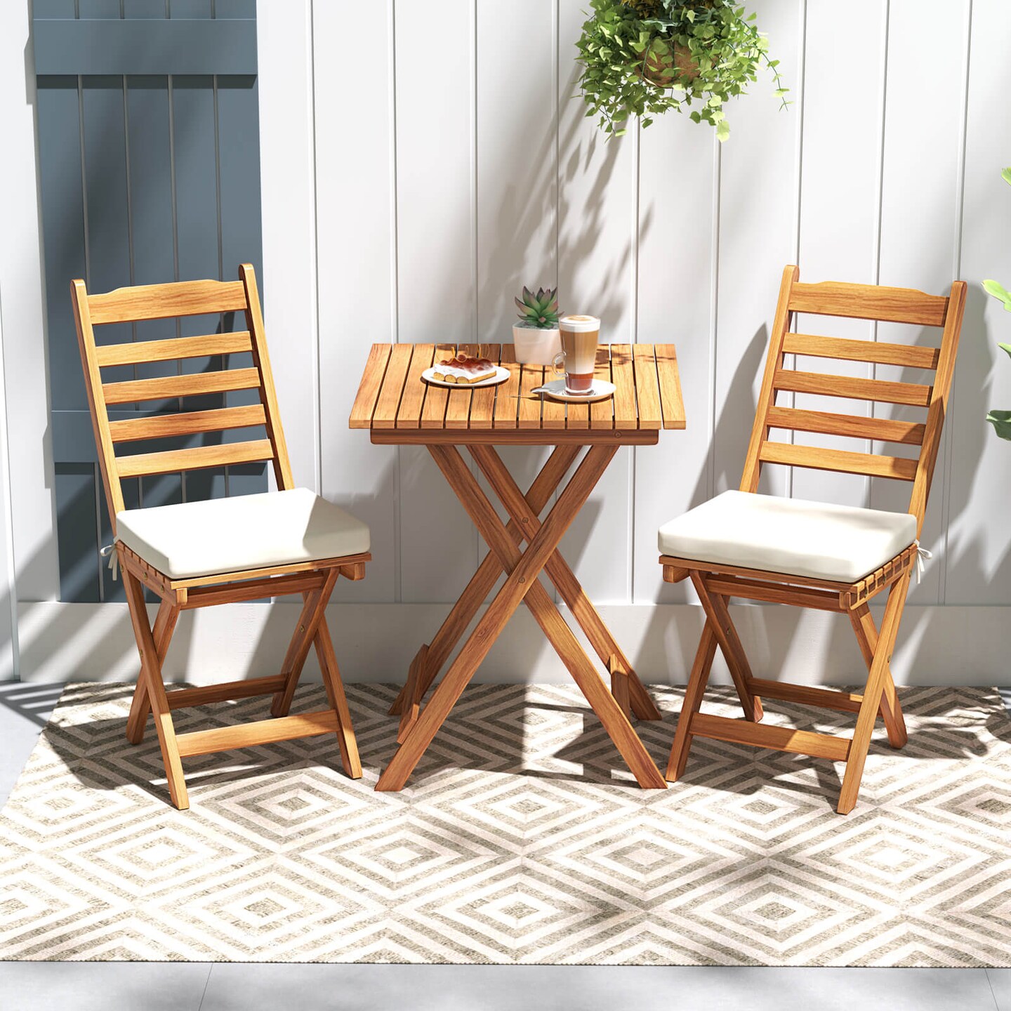 Costway Folding Patio Chairs Set of 2/4 with Slatted Backrests and Soft Seat Cushions
