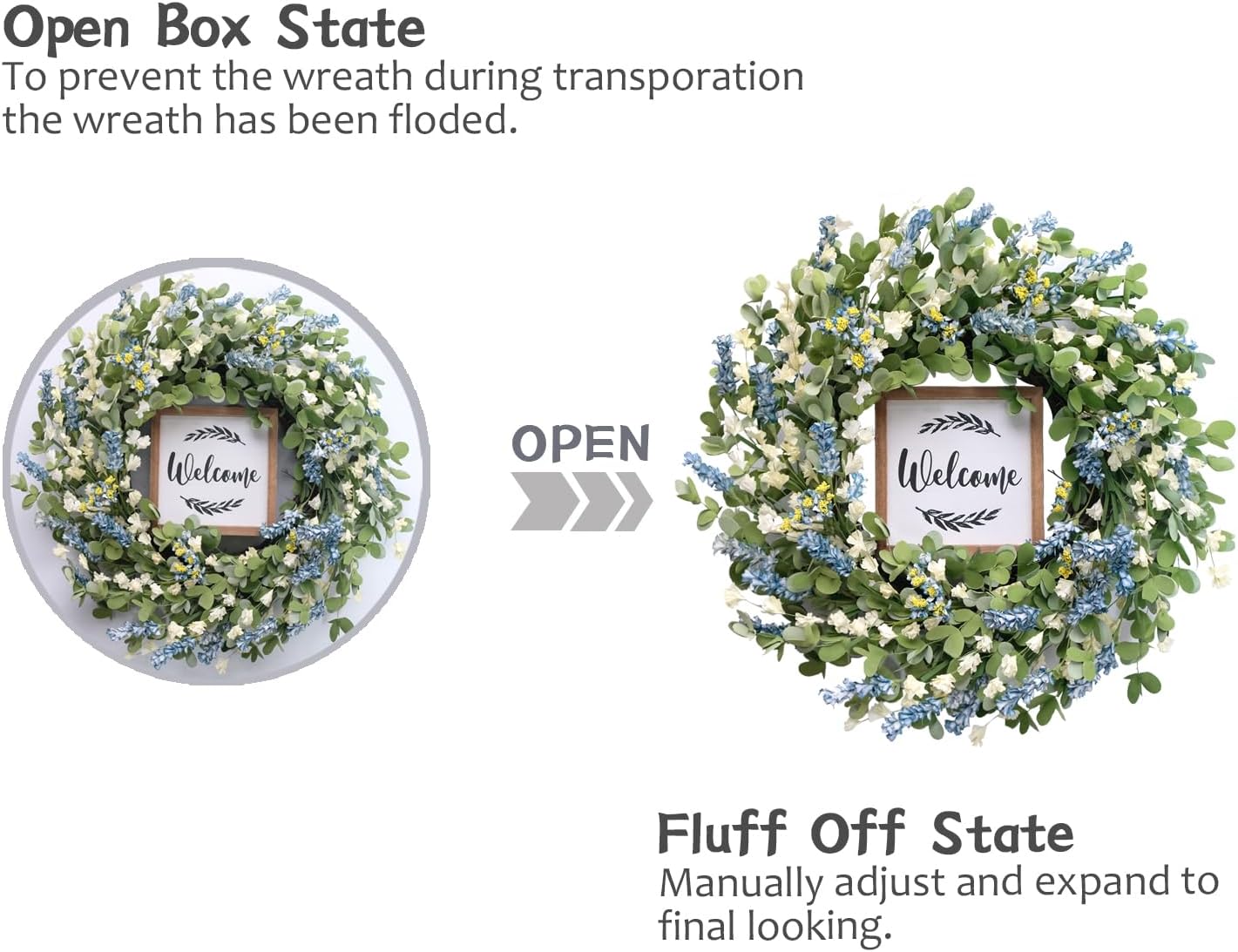 Artificial Leaves and White Flowers Spring Greenery Wreath