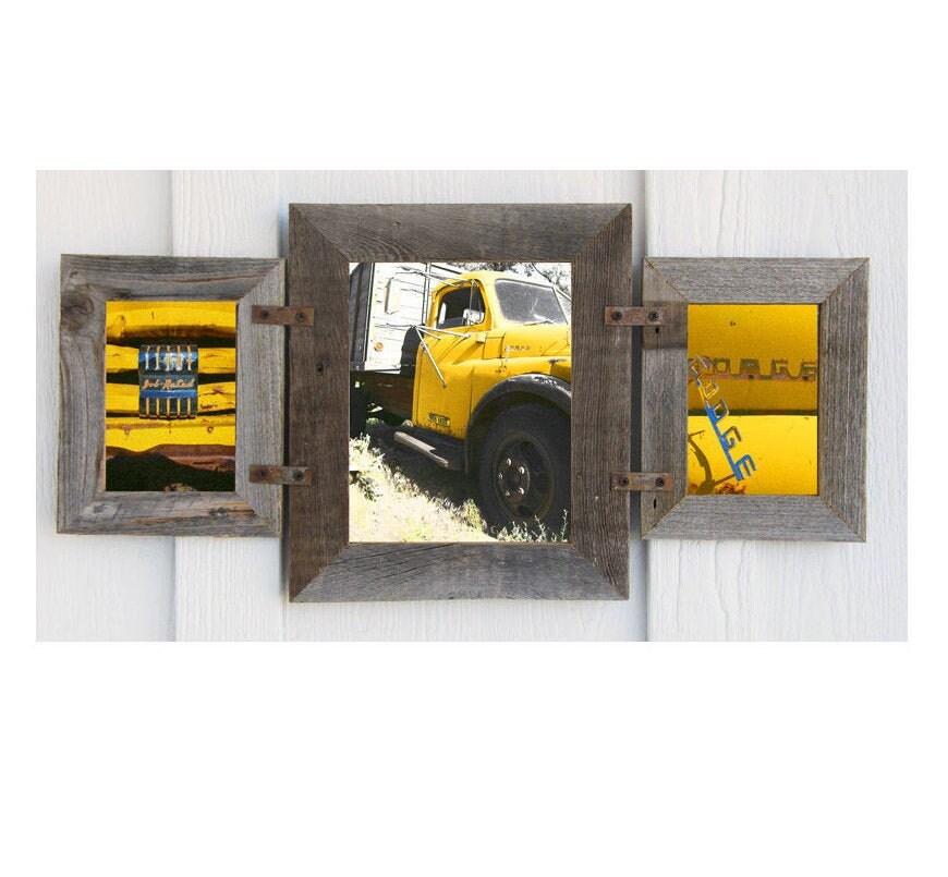 3 Picture Collage Frame (2) 5x7 (1) 8x10 Opening Reclaimed Barn Wood Brown Wooden Multiple Vertical Multi friends Decorative Wall 448844691109265410