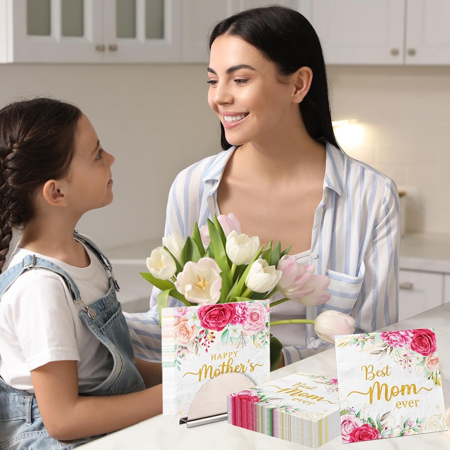 Mothers Day Pink Floral Paper Napkins for Best Mom Ever