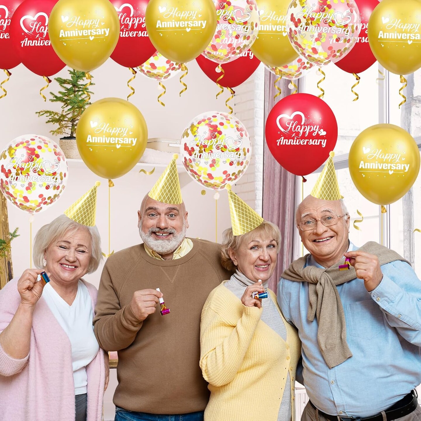 Happy Anniversary Balloons 18Pcs Red Gold Anniversary Party Decorations for Women Men Red Gold 12Inch Metallic Confetti Anniversary Balloons for Indoor Outdoor Party Supplies
