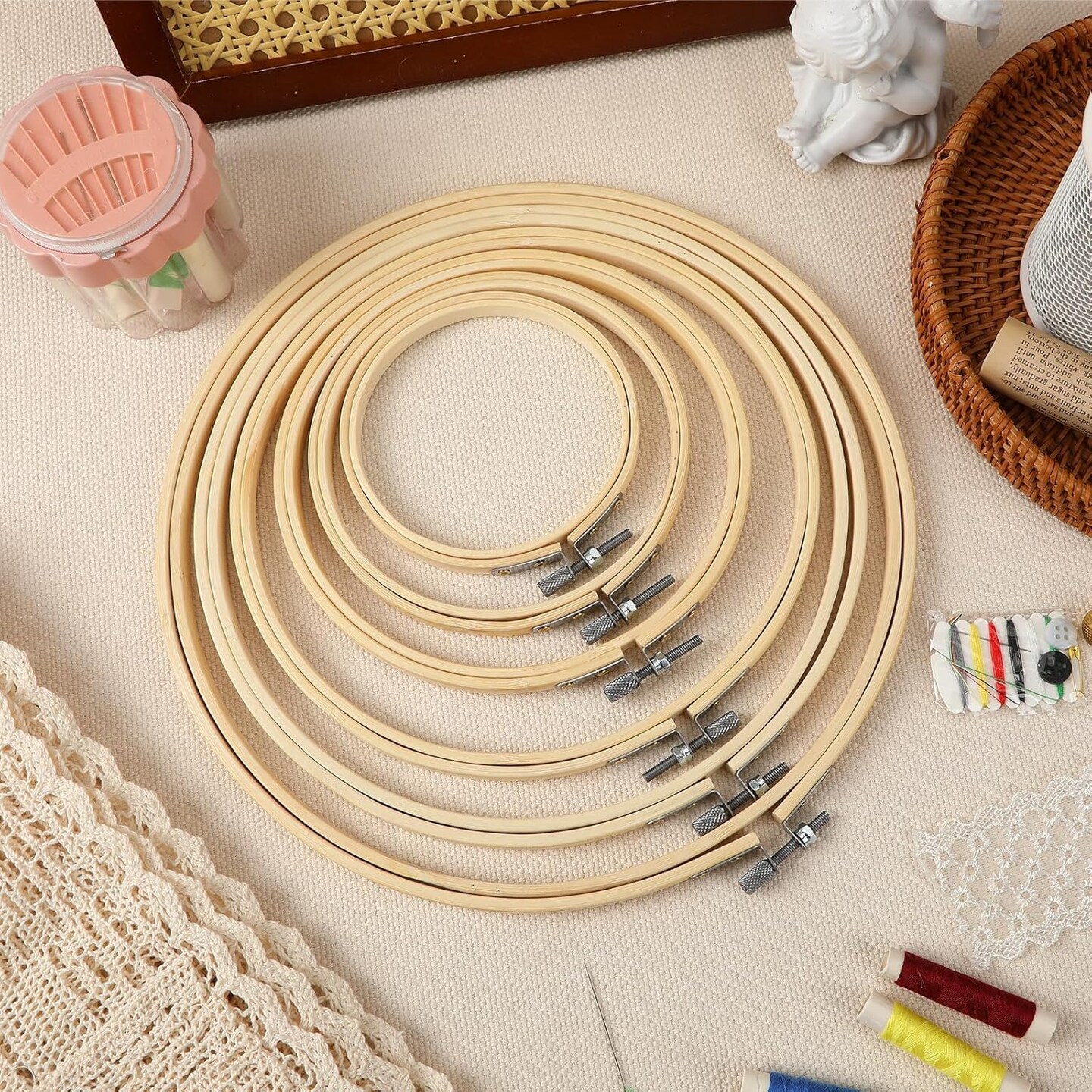 6 Pieces Embroidery Hoops Adjustable Circle Cross Stitch Hoop Ring 4 inch to 10 inch Bulk Round Embroidery Hoop for Art Craft Handy Sewing and Christmas Decoration