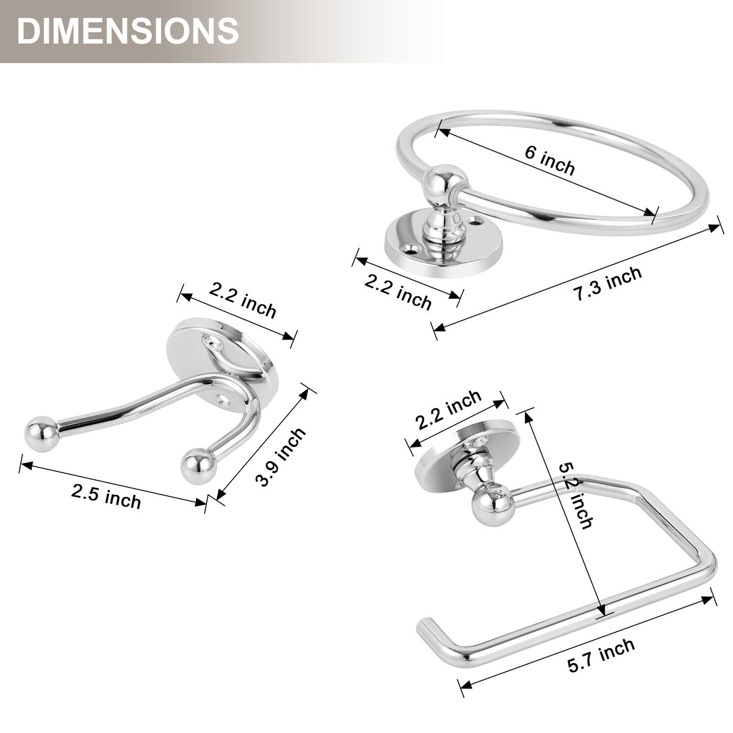 4-Piece Stainless Steel Bathroom Set Toilet Paper Holder, Towel Ring &#x26; 2 Hooks Rustproof Compact Design, Easy Installation for Modern Bathrooms