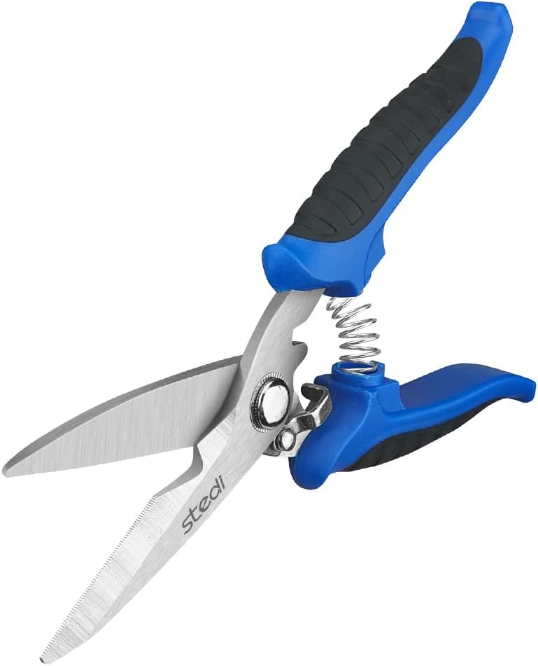 Multipurpose Heavy Duty Scissors, High Carbon Stainless Steel Shears with Fine Serrated Blades Easy to Cut Cable Notches,Non-Slip Comfort Handle, Cuts Wire, Carton,for Household Pruning, Office