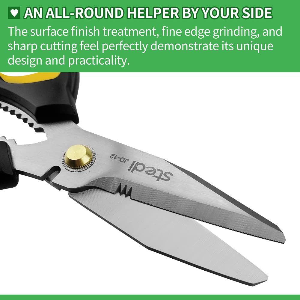 8-inch Scissors Heavy Duty, Multipurpose Scissors, Stainless Steel Blade, with Small Serrations and Protective Cover, Comfortable Non-Slip Handle, Easy Cutting Cardboard,Wires,Leather, Fabric.