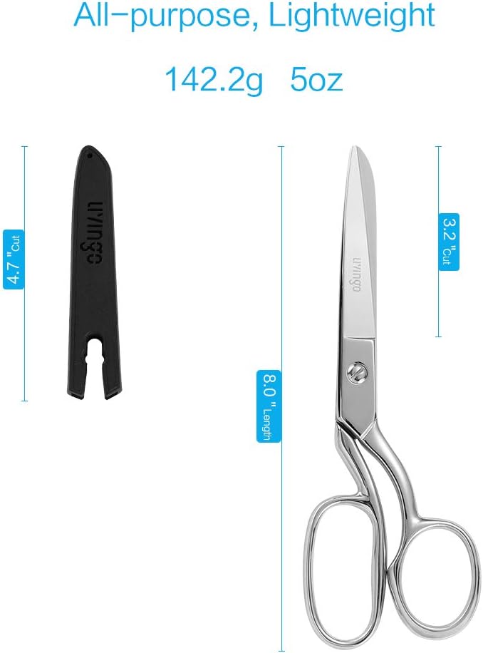 8&#x22; Professional Heavy Duty Tailor Fabric Scissors, Dressmaker Sewing Classic Stainless Steel Ultra Sharp Forged Shears, Bent