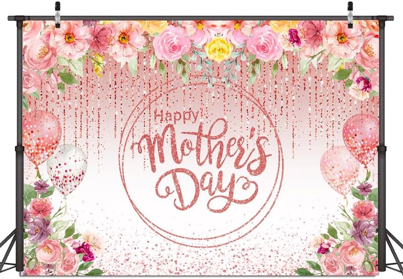 8x6FT Happy Mothers Day Backdrop Mother&#x27;s Day Pink Flower