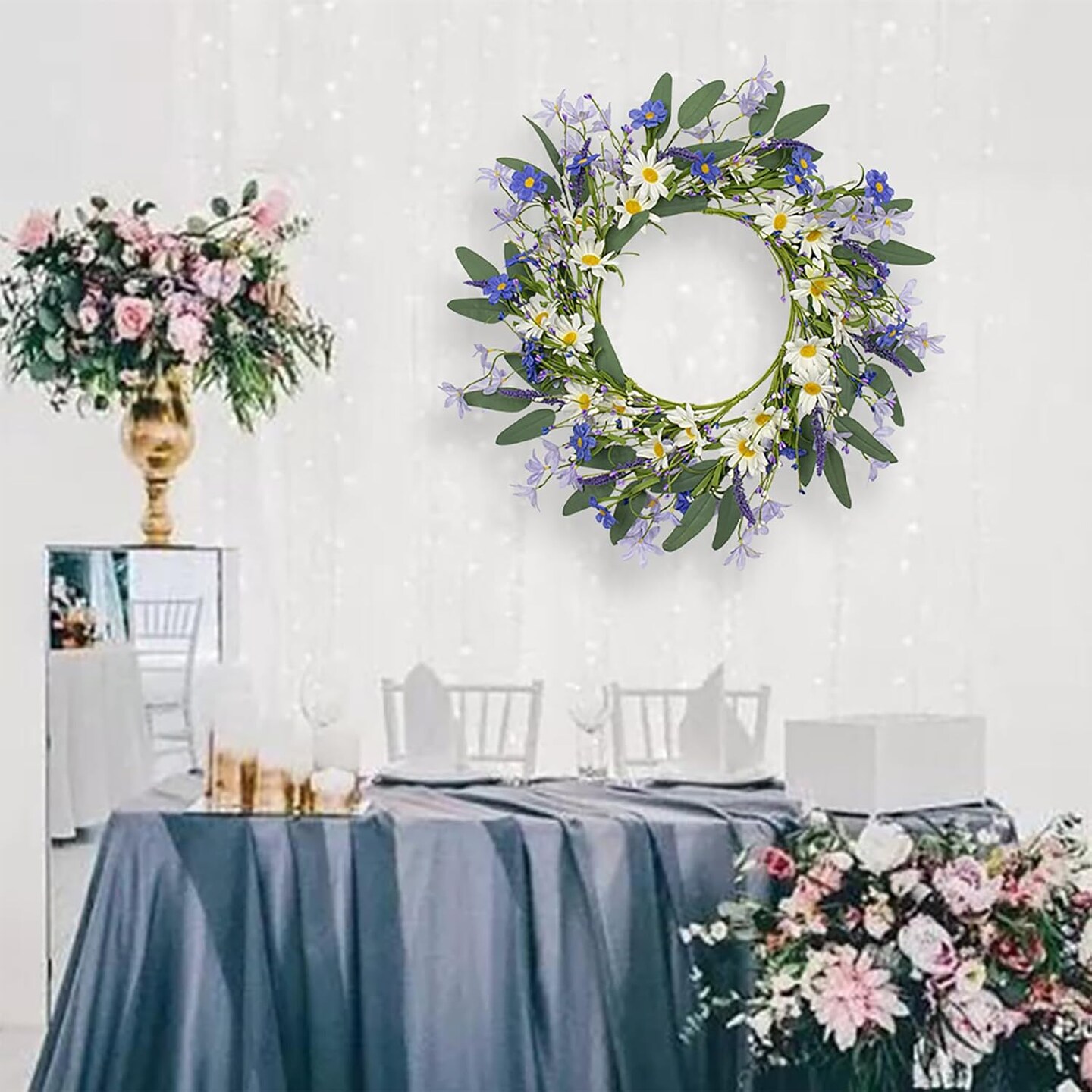 Spring Wreaths for Front Door Violet Blue and White Daisy