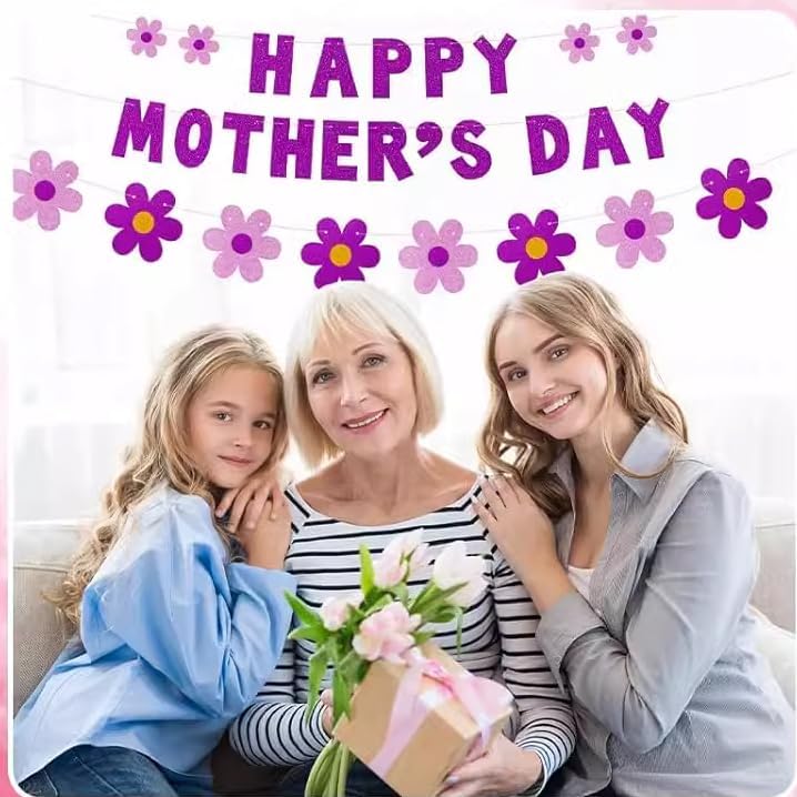Happy Mother's Day Banner Party Decorations Mothers Day Bunting Banner Garland Thanks Mom Best Mom Ever Signs for Mother's Day Indoor Outdoor Party Decorations