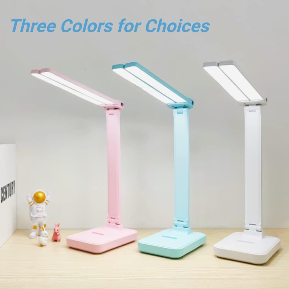 White Desk Lamp for Home Office,Portable Small Desk Lamp with 3 Lighting Modes, Battery Operated Rechargeable Desk Light for Kids, Reading,Studying,Dormitory, White