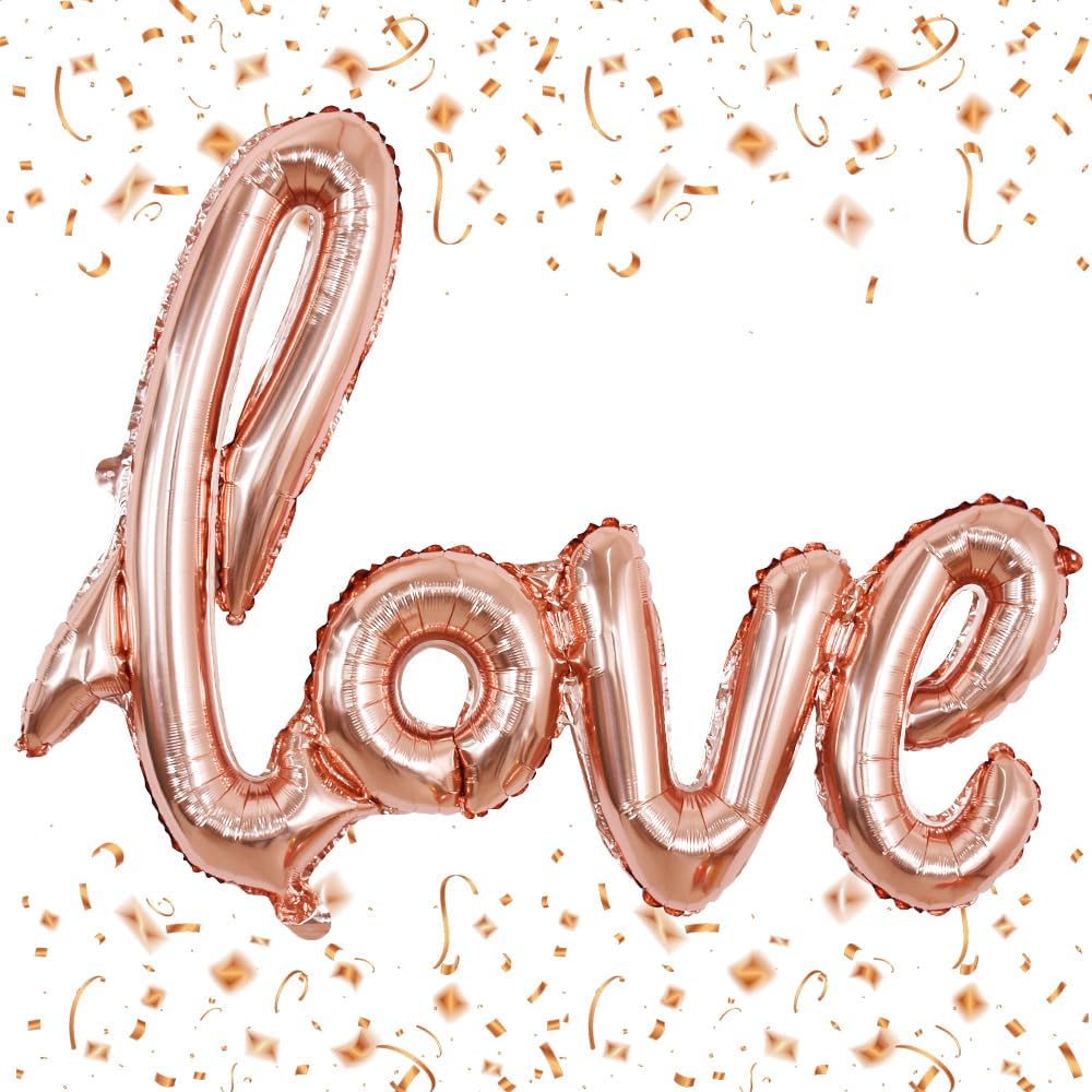 Large Rose Gold LOVE Foil Balloons Banner,42 Inch Mylar Foil Letters Balloons Reusable Material for Romantic Valentine&#x27;s Day Wedding Bridal Shower Anniversary Engagement Party Decorations