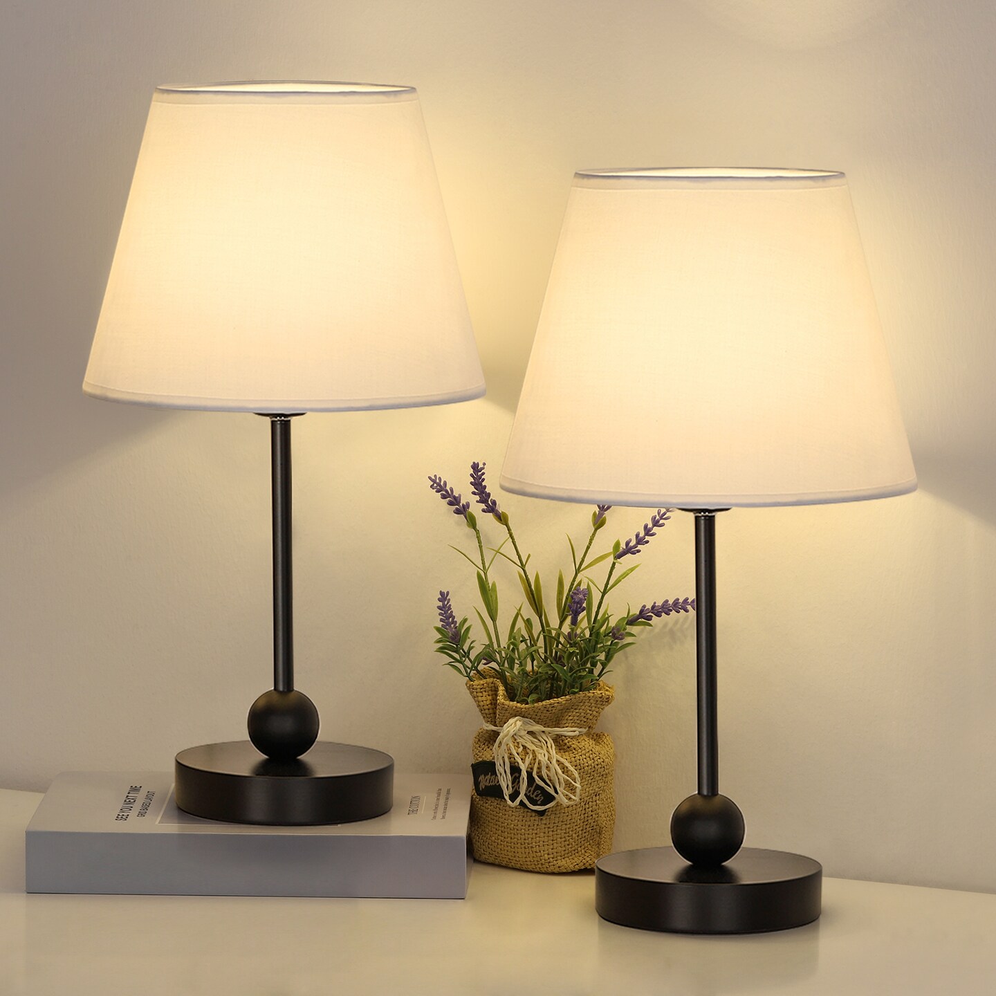 Modern Metal Table Lamp with Linen Shade UL Certified Bedside Light for Bedroom, Office, or Nursery Safe Non-Slip Base, Cozy Ambiance