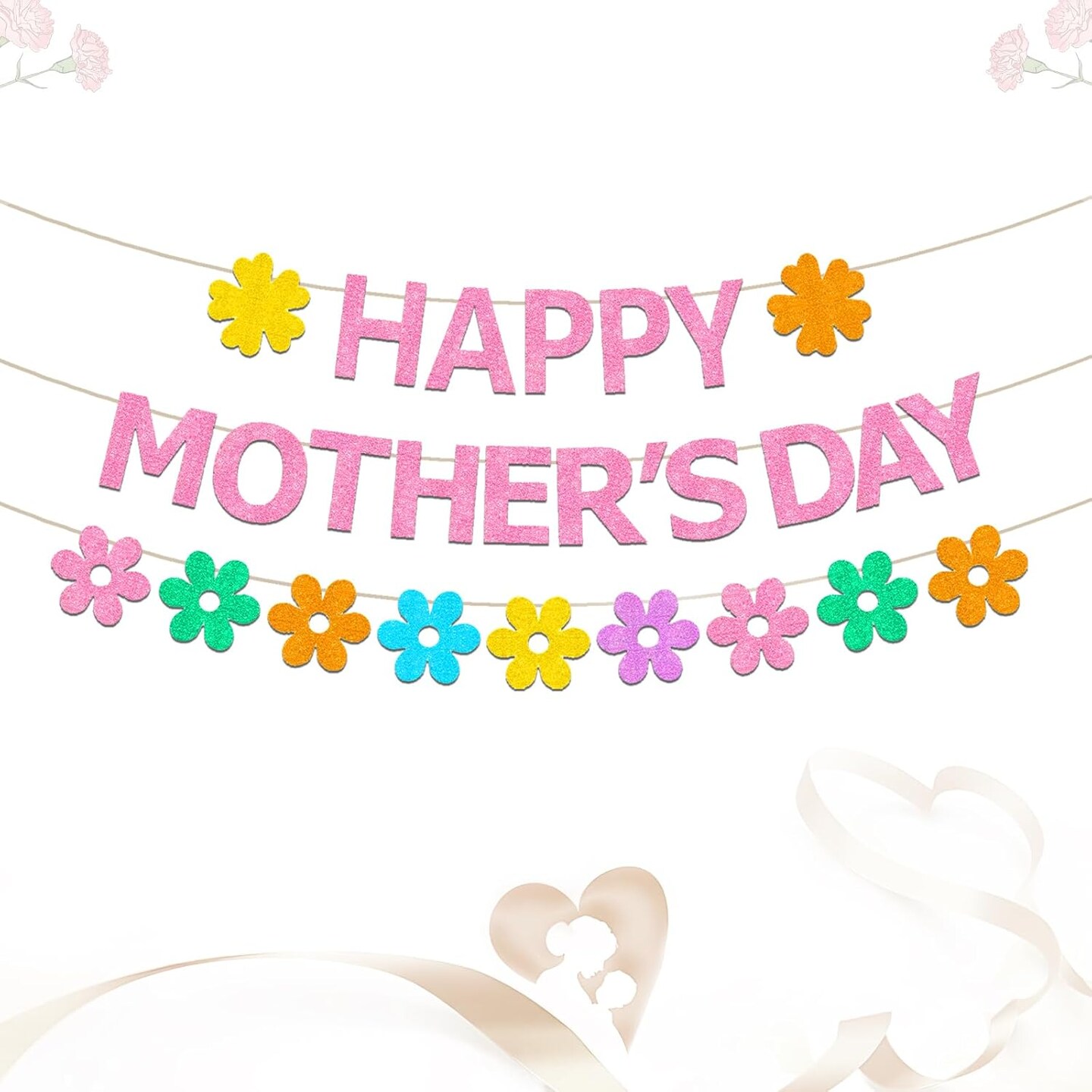 Happy Mother&#x2019;s Day Banner Red Glittery