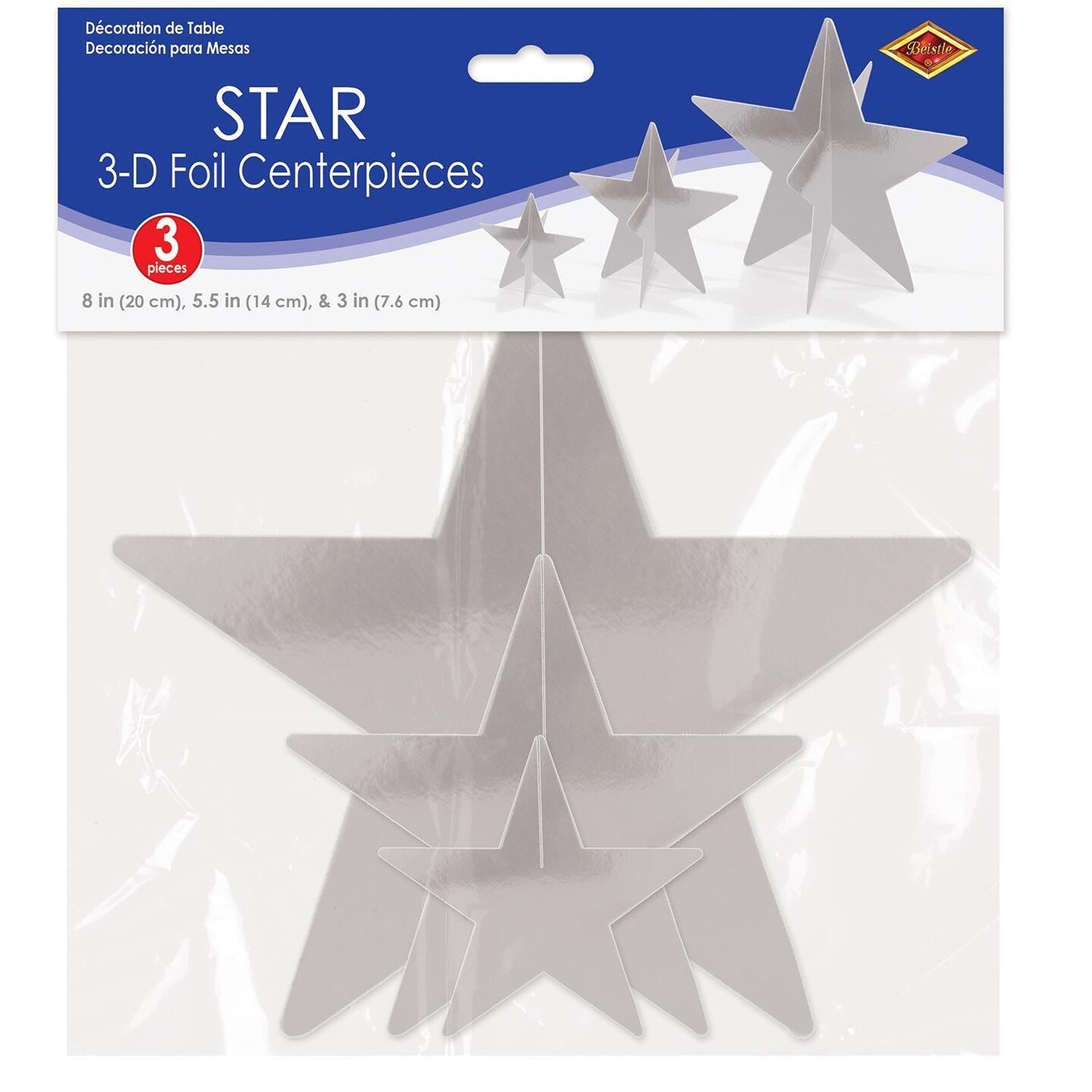 36 Pack Beistle 3-D Foil Star Party Centerpieces Silver