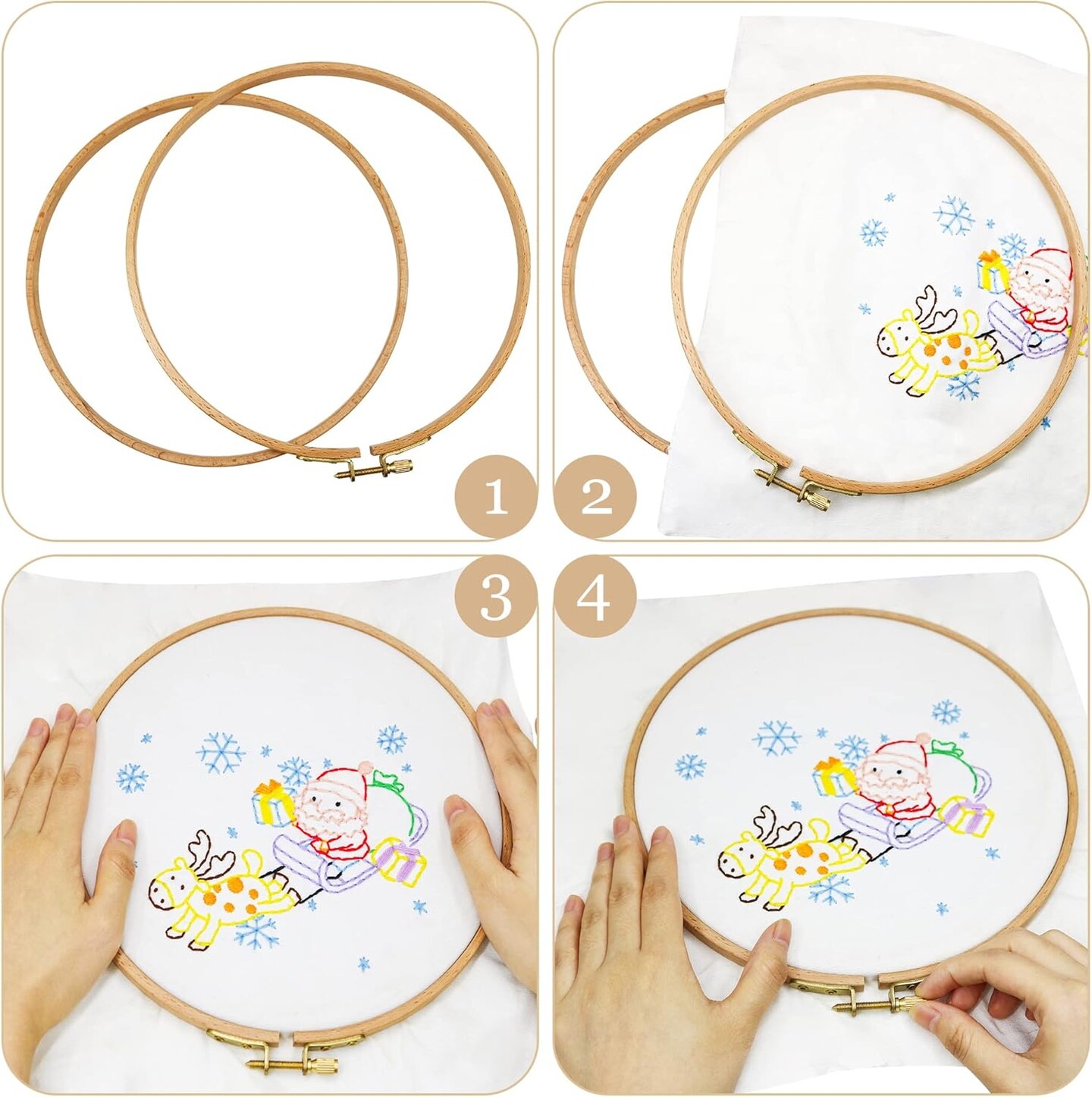 2 Pack 4&#x27;&#x27; Embroidery Hoop, Guofa 10CM Beech Wood Cross Stitch Hoops, Hanging Embroidery Frame Hoop for Decoration