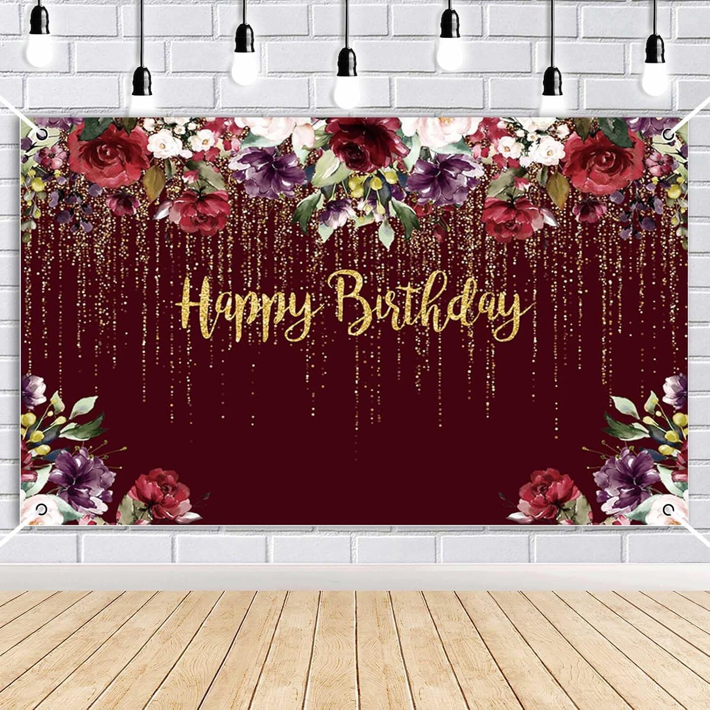 Happy Birthday Banner – Red Rose & Gold Glitter, 70.8×43.3in Party & Photo Booth Decor