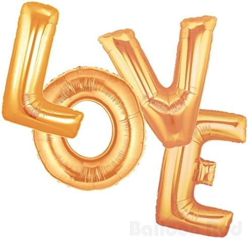 40 Inch Giant Jumbo Helium Foil Mylar Balloons Bouquet (Premium Quality), Matte Gold, Letters LOVE