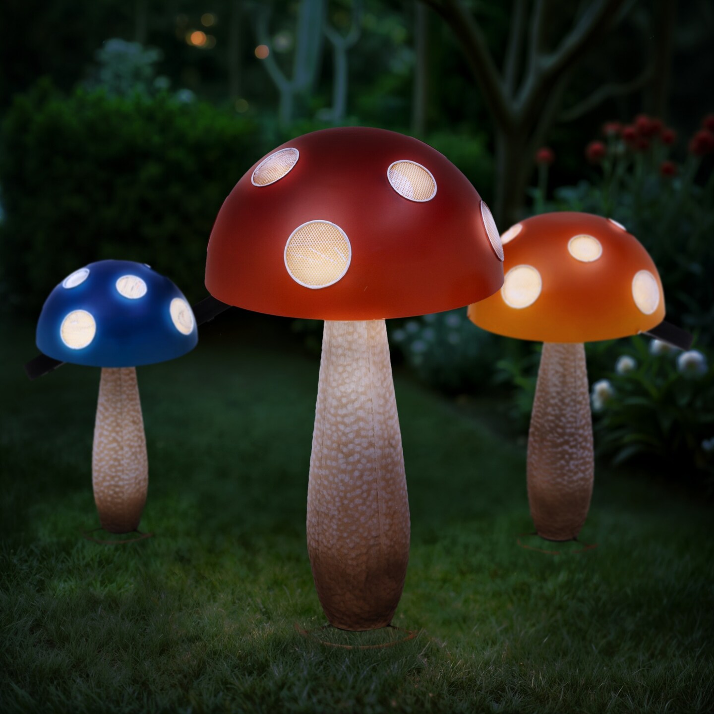 Contemporary Home Living Electric Lighted Mushrooms with Garden Stake - 18.25" - Set of 3