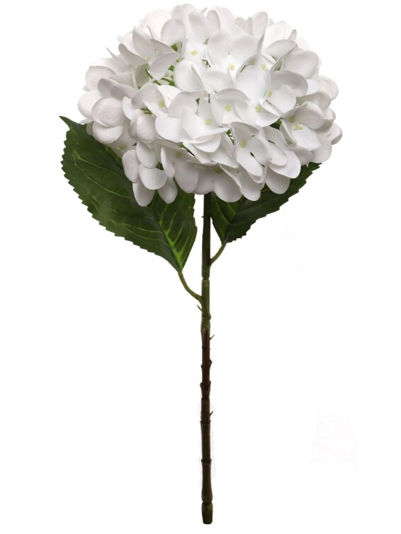 17.75" Artificial Hydrangea Stem with 8" White Bloom – Realistic Faux Flower for Home, Wedding, and Event Décor - 3 PACK