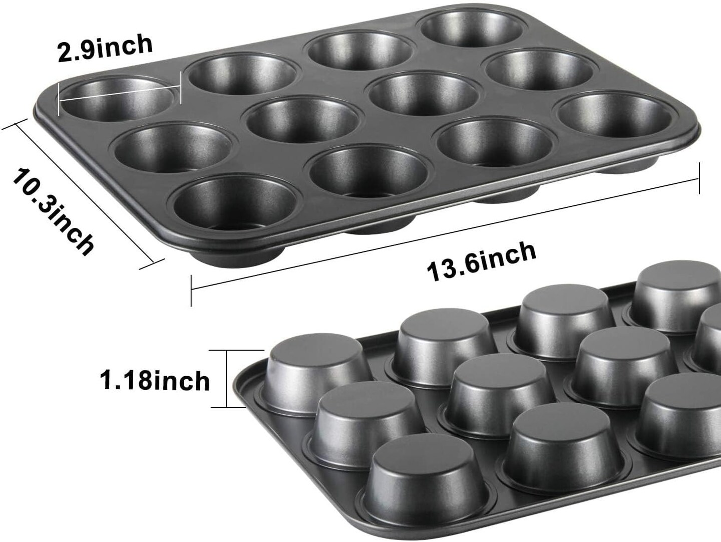 Muffin Tin, 12-Well Nonstick Cupcake Pan Set of 2, Heavy Duty Steel Muffin Pan