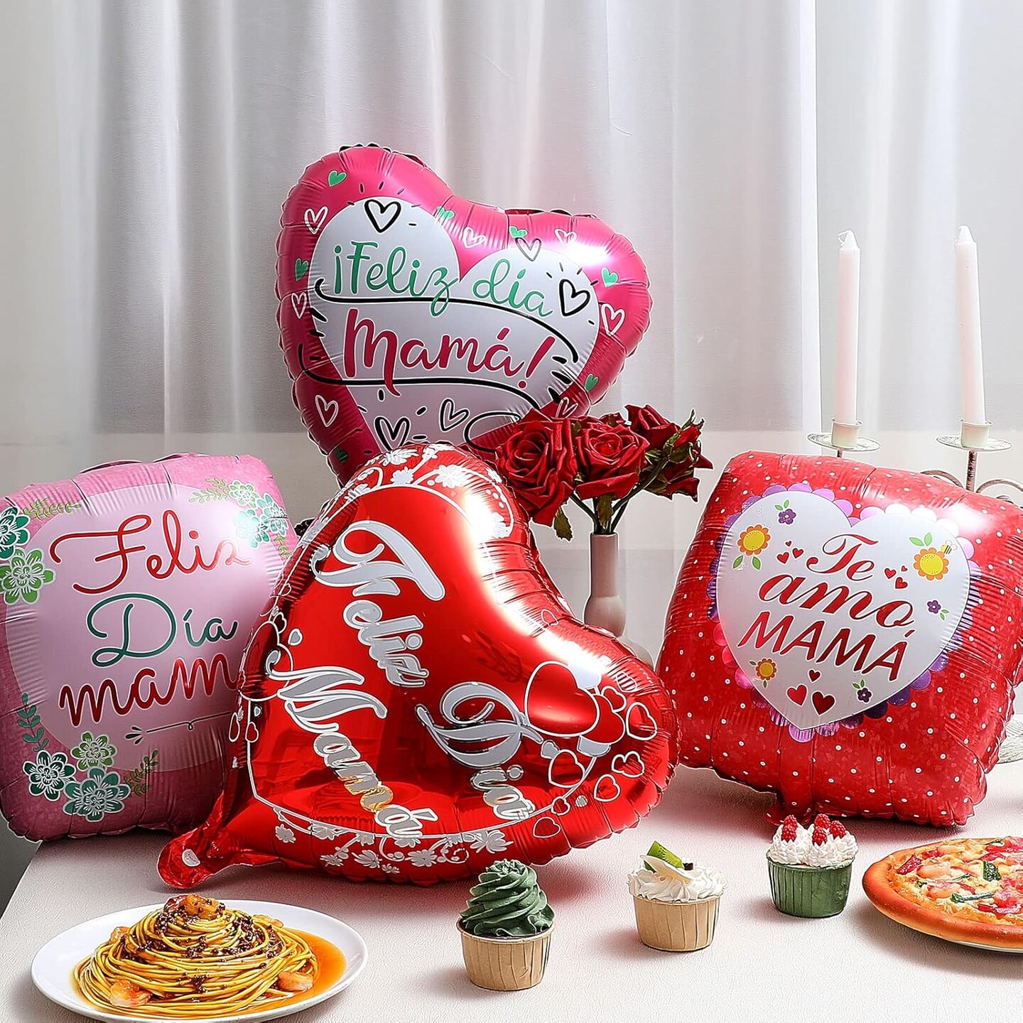 18 Pcs Mother&#x27;s Day Party Balloons Set Aluminum Foil Happy Mother&#x27;s Day Balloon Spanish Te Amo Mam&#xE1; Red Heart Balloons for Mother&#x27;s Day Party Birthday Decorations Supplies, 9 Styles
