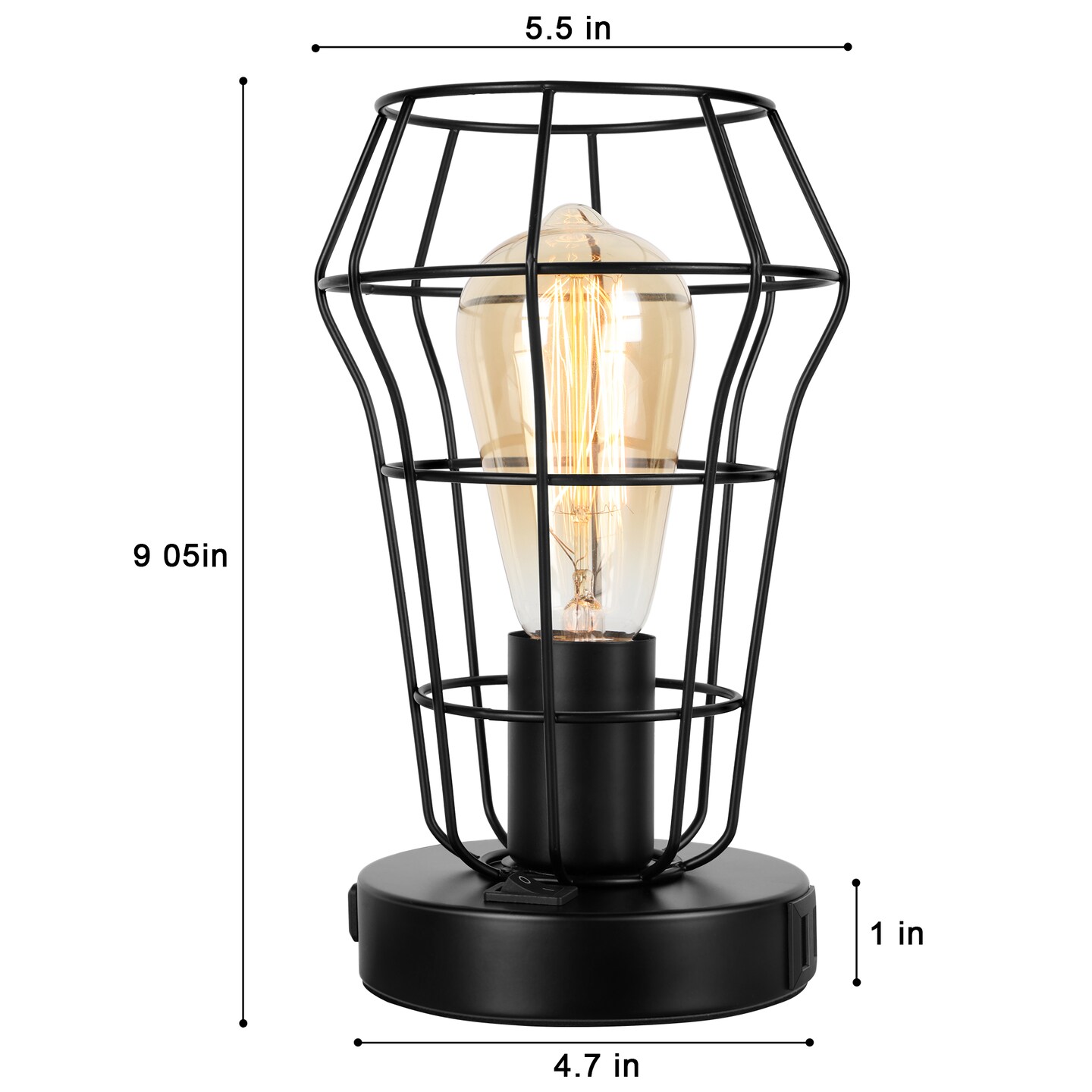 2PCS Industrial Cage Desk Lamps Vintage Table Lamps with Dual USB Ports &#x26; AC Outlet, UL-Certified Steampunk Bedside Lights for Office, Bedroom, or Gift