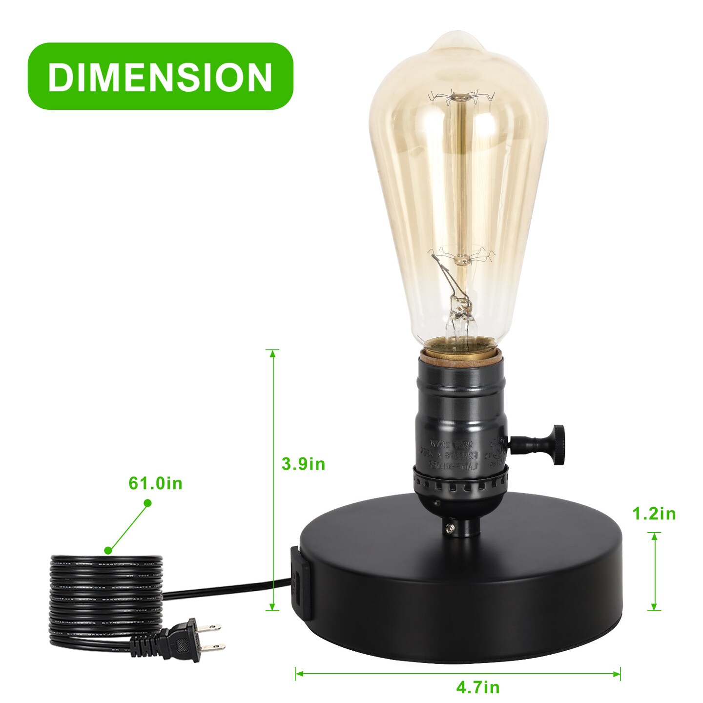 2PCS Vintage Industrial Table Lamps Bedside Desk Lamps with 2 USB Ports, Metal Base E26 Bulb Compatible, Retro Farmhouse Decor for Bedroom, Office, or Caf&#xE9;