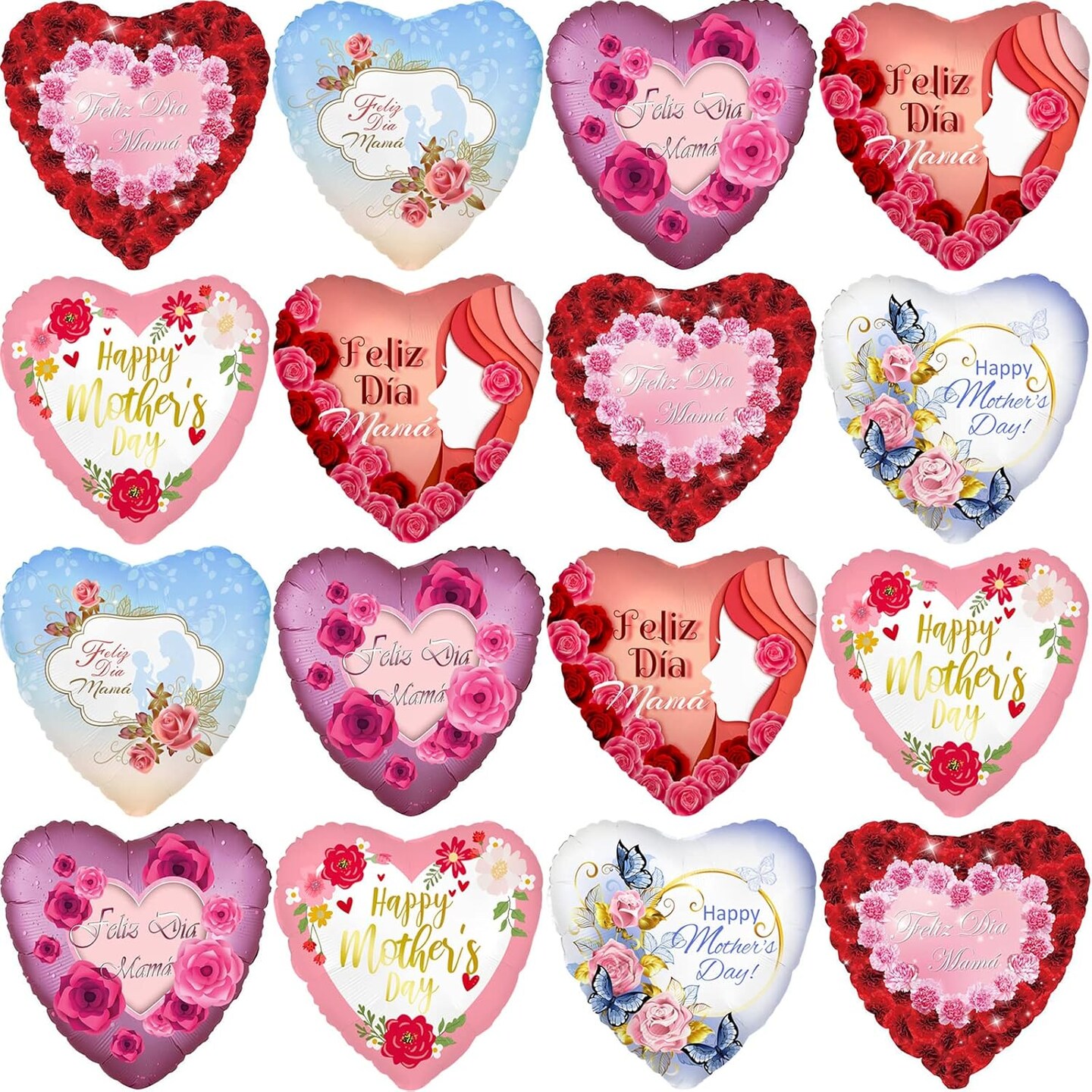 Mother&#x27;s Day Balloons,18 PCS 17 Inch Happy Mother&#x27;s Day Balloons,Heart-Shaped Foil Balloon,Mothers Day Decoration
