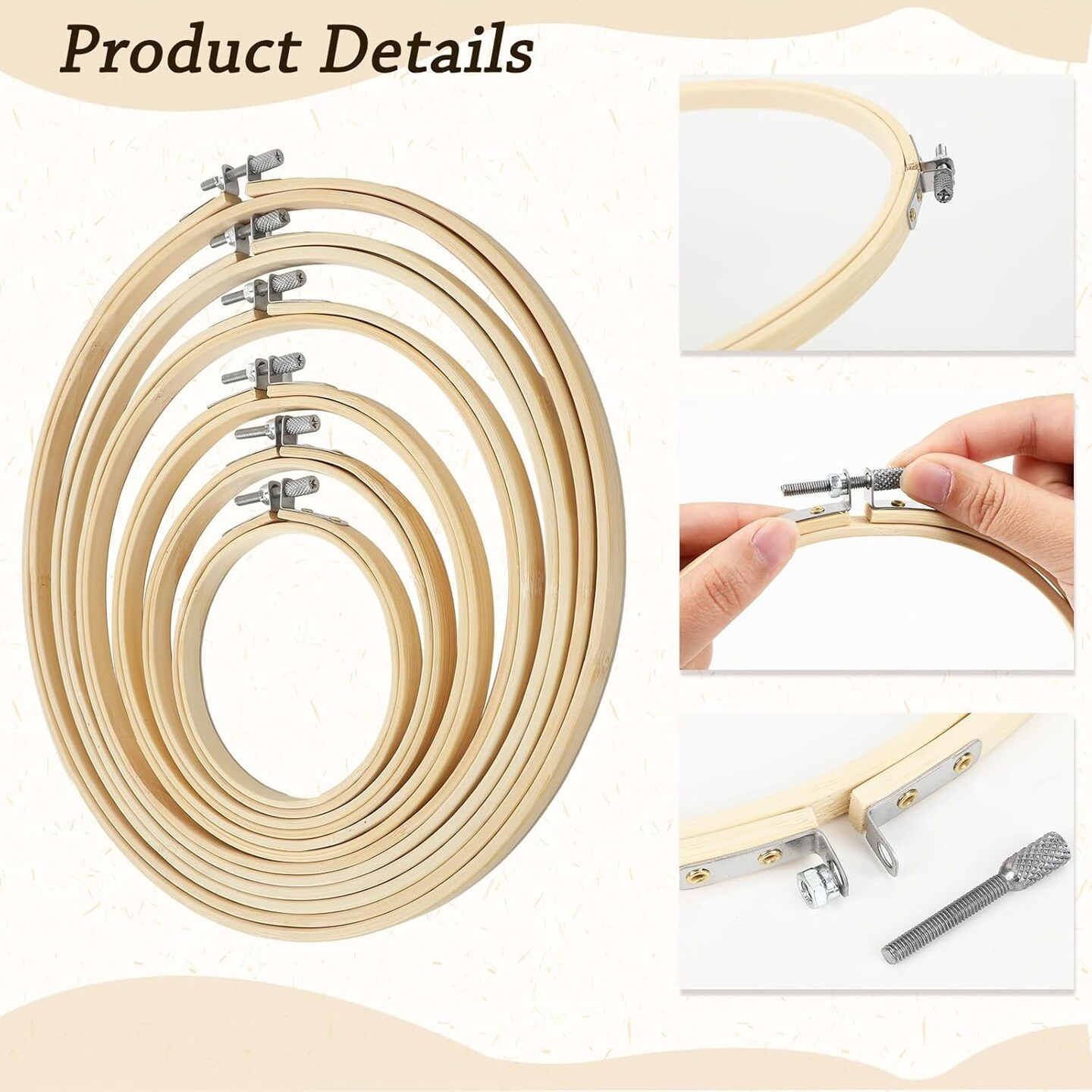 6 Pieces Embroidery Hoops Adjustable Circle Cross Stitch Hoop Ring 4 inch to 10 inch Bulk Round Embroidery Hoop for Art Craft Handy Sewing and Christmas Decoration