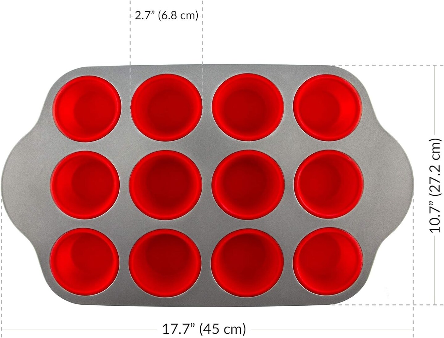 Non-Stick 12 Cup Silicone Muffin Pan With Steel Frame - BPA Free, Non-Toxic, Anti-Warp, Durable &#x26; Easy to Pop Silicone Muffin Tin - Perfect Cupcake Pan