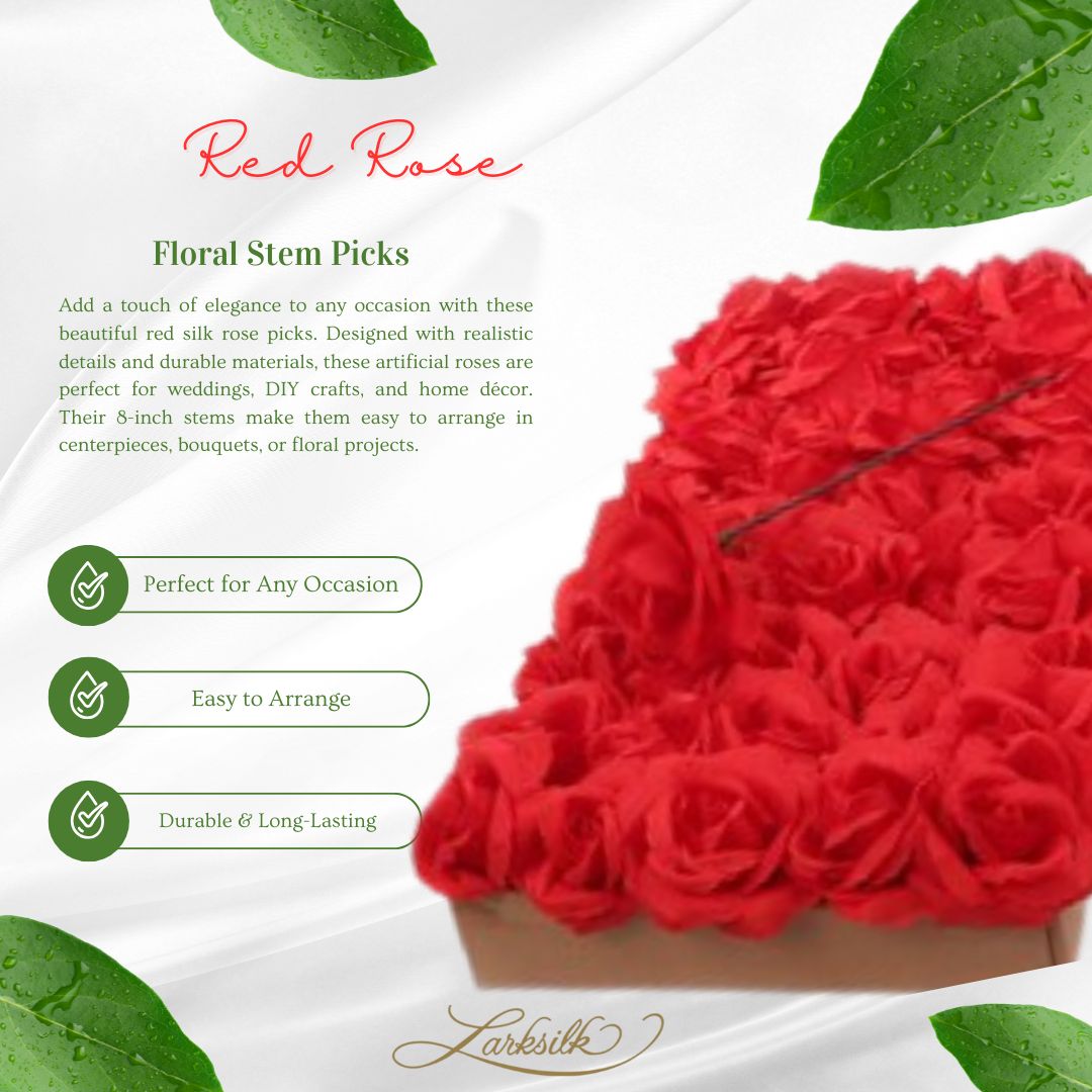 50-Pack Red Silk Rose Picks | 8-Inch Stems | Ideal for Weddings, Crafts, Events | Create Lifelike Centerpieces &#x26; DIY Floral Projects | Enhance Your Space with Elegant Roses