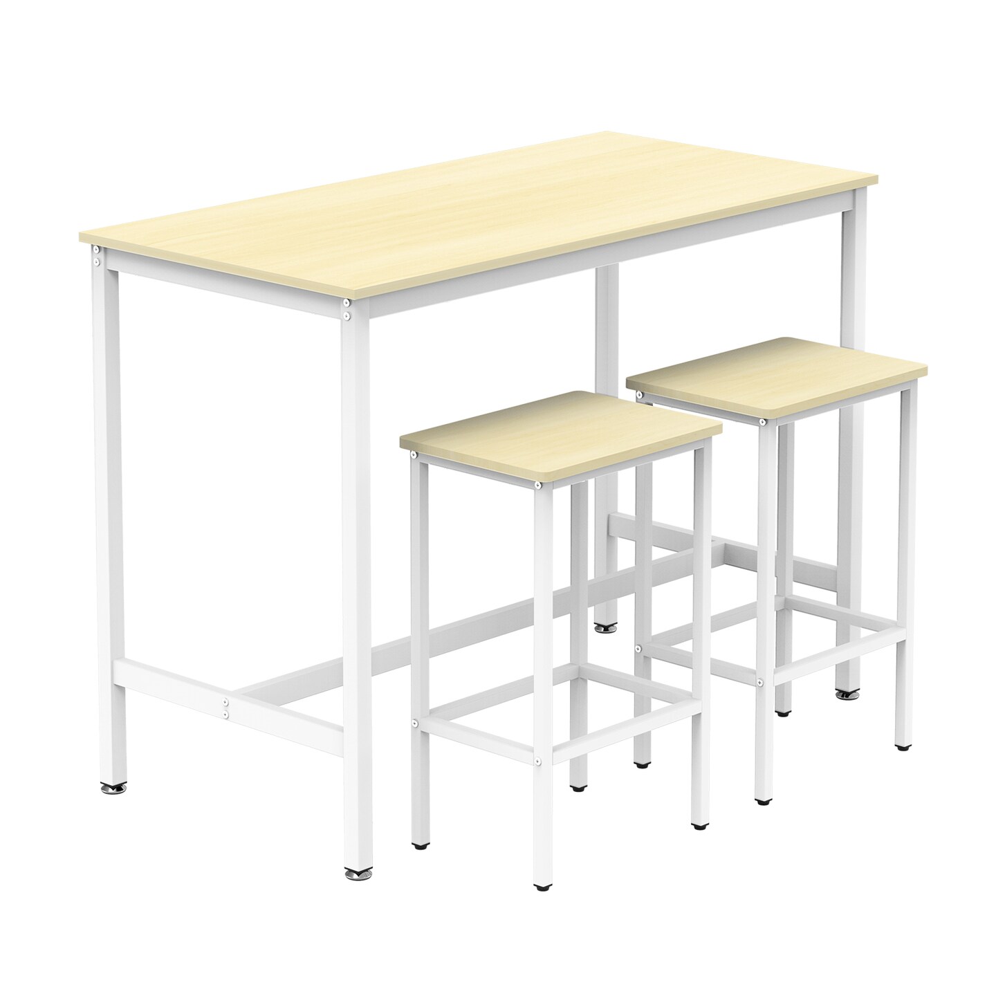 3-Piece Industrial Counter Height Dining Set Breakfast Bar Table with 2 Stools, Space-Saving Kitchen Bistro Set, Adjustable Feet