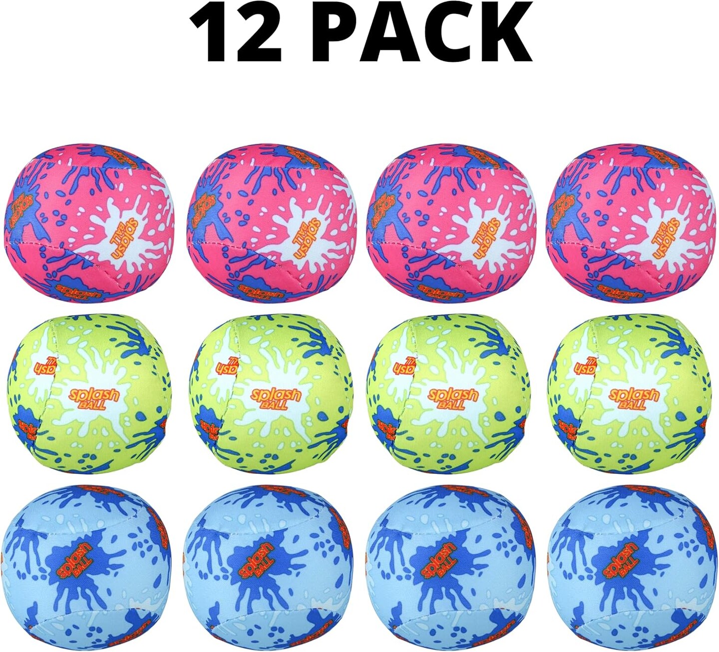 4E&#x27;s Novelty 12 Pack Water Bomb Splash Balls - 3&#x22; Mini Absorbent Sponge Balls for Pool Party Favors for Kids