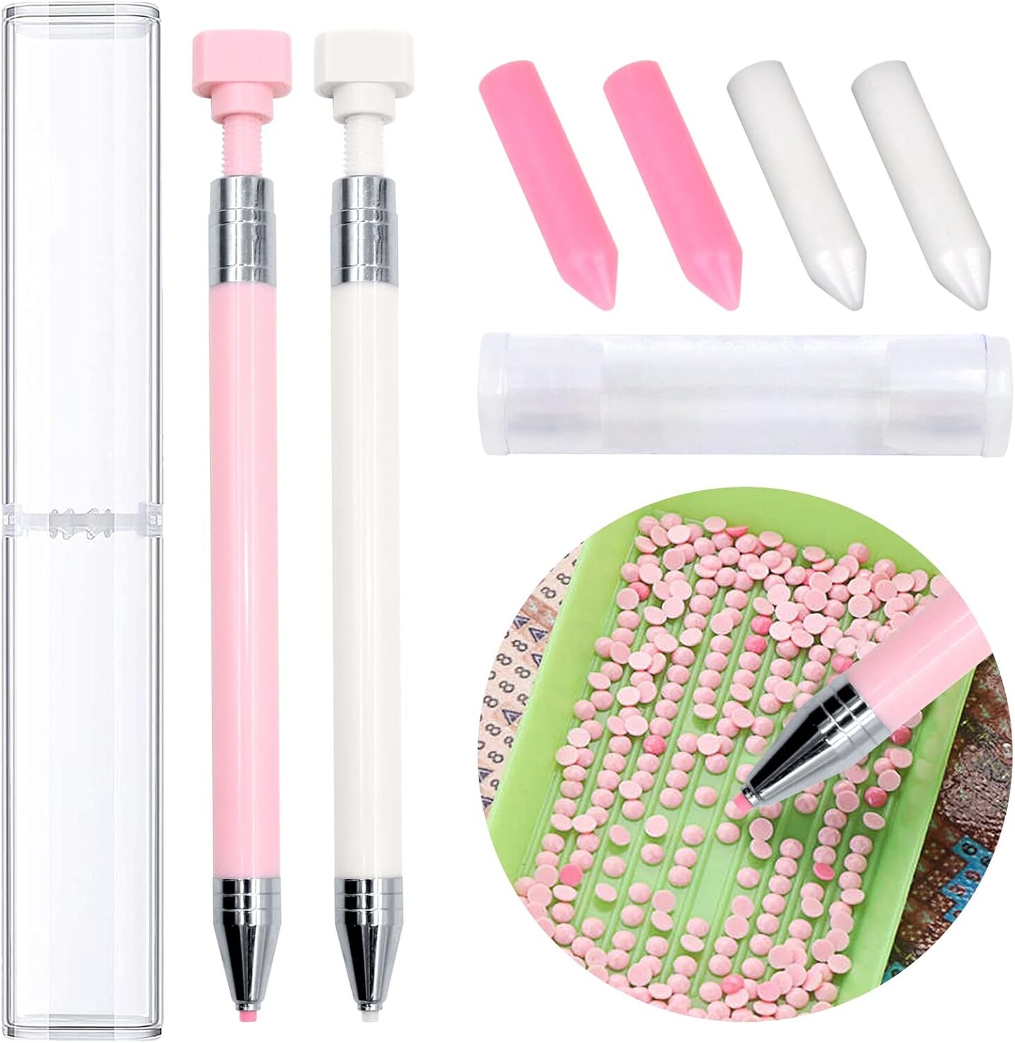 2-Pc Diamond Painting Wax Pens with Refillable Glue, Pink and White