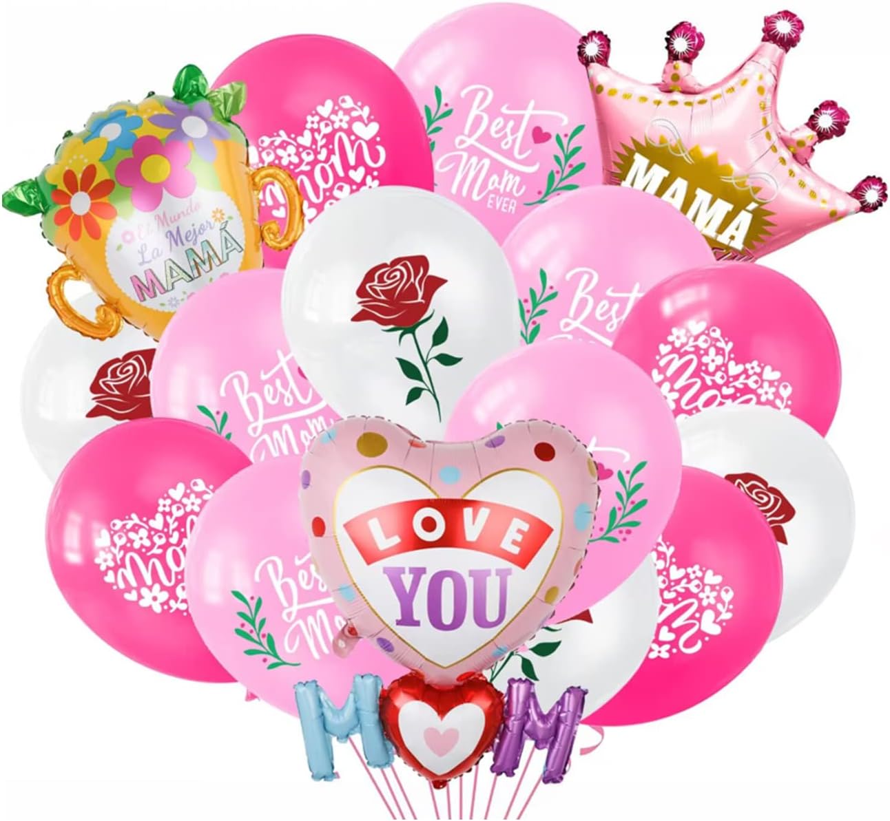 Mother's Day Party Balloons I Love You Best Mom Ever Latex Balloons Happy Mother's Day Balloons For Mother's Day Party Decorations