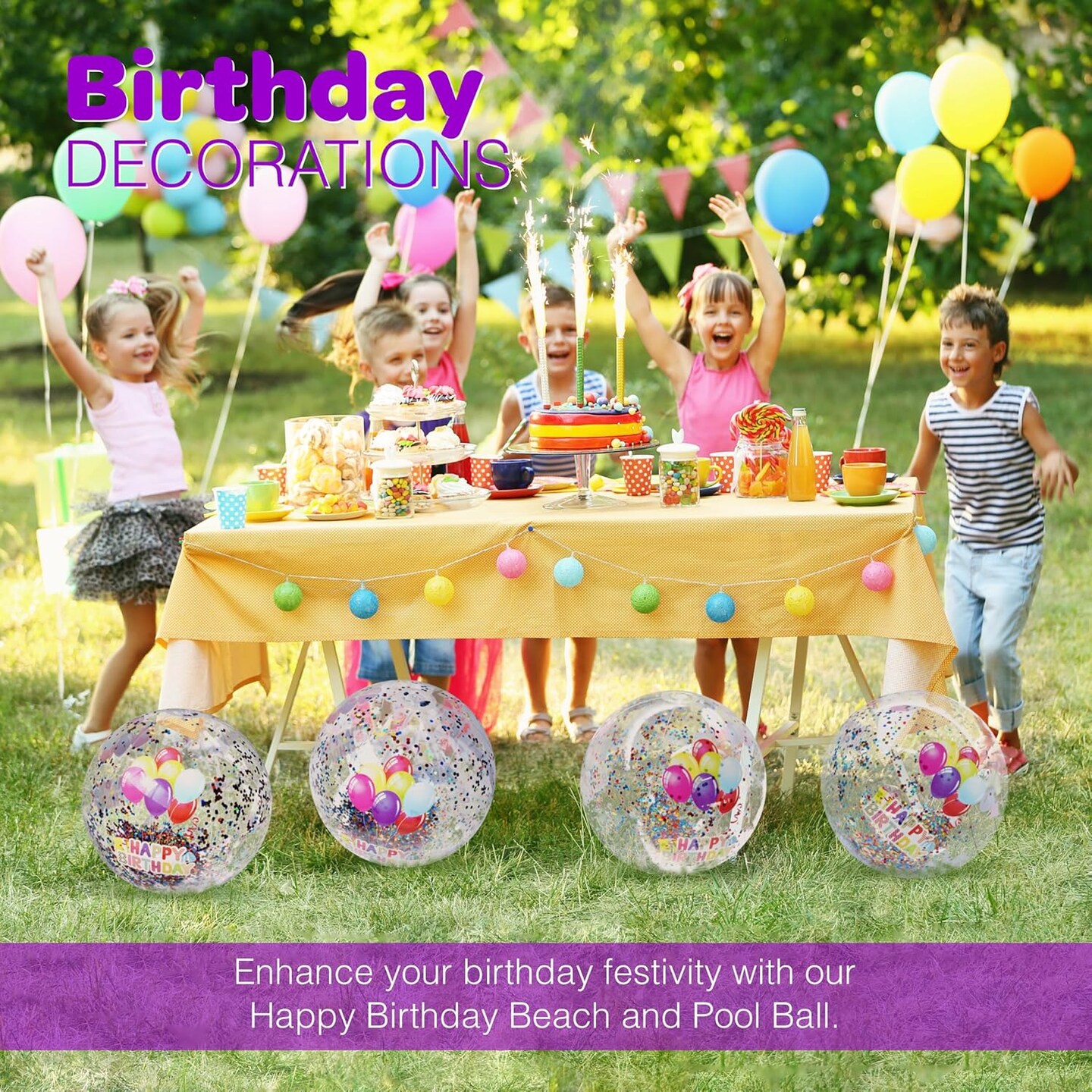 4E's Novelty 22"" Beach Ball with Glitter – Fun Pool Party Birthday Decorations & Floating Pool Decorations