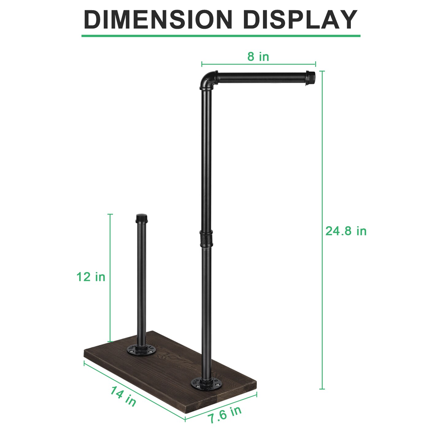 Free Standing Toilet Paper Stand Rustic Industrial Bathroom Organizer with Wooden Base &#x26; Matte Iron Black Finish &#x2013; 3-Roll Storage, No-Drill Installation