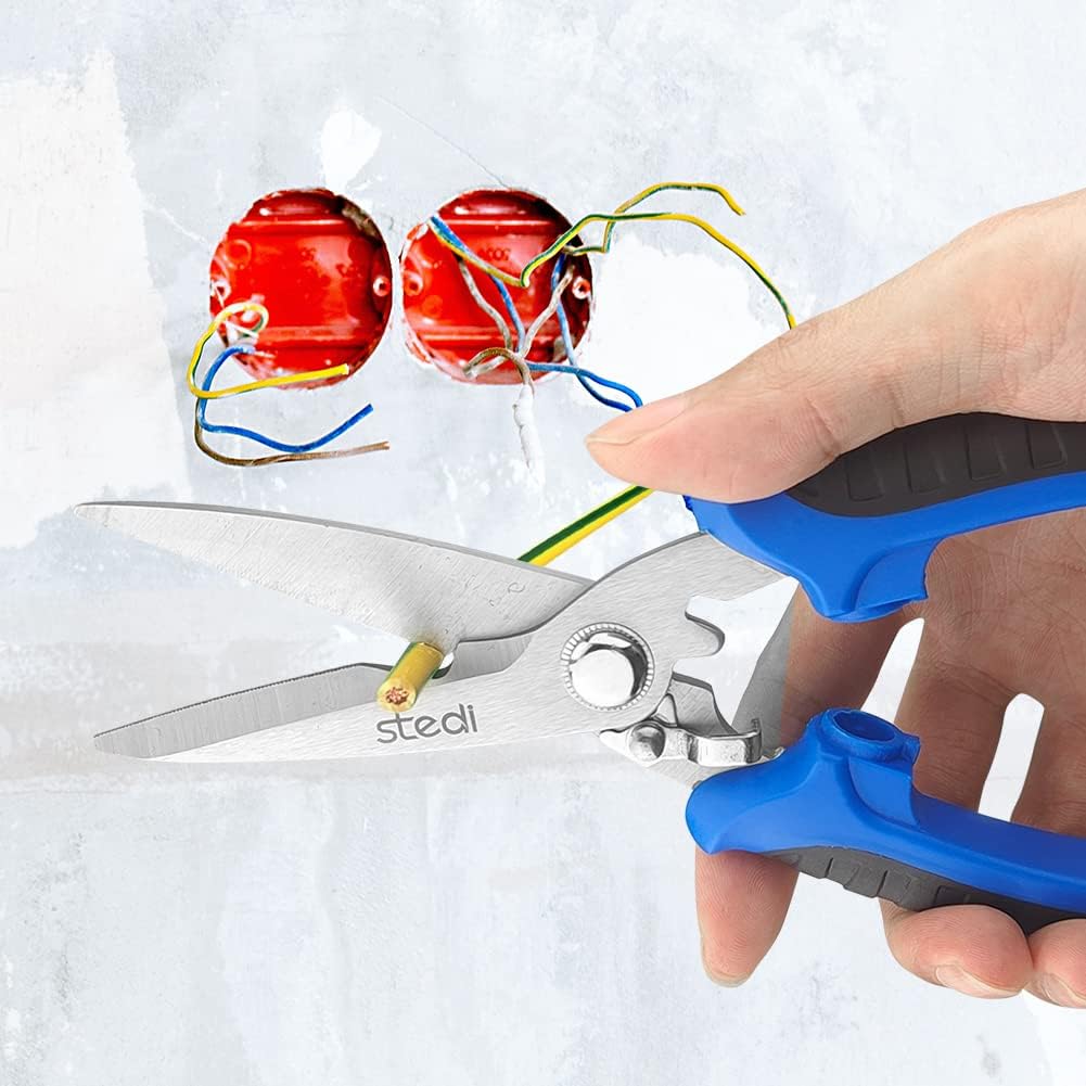 Multipurpose Heavy Duty Scissors, High Carbon Stainless Steel Shears with Fine Serrated Blades Easy to Cut Cable Notches,Non-Slip Comfort Handle, Cuts Wire, Carton,for Household Pruning, Office