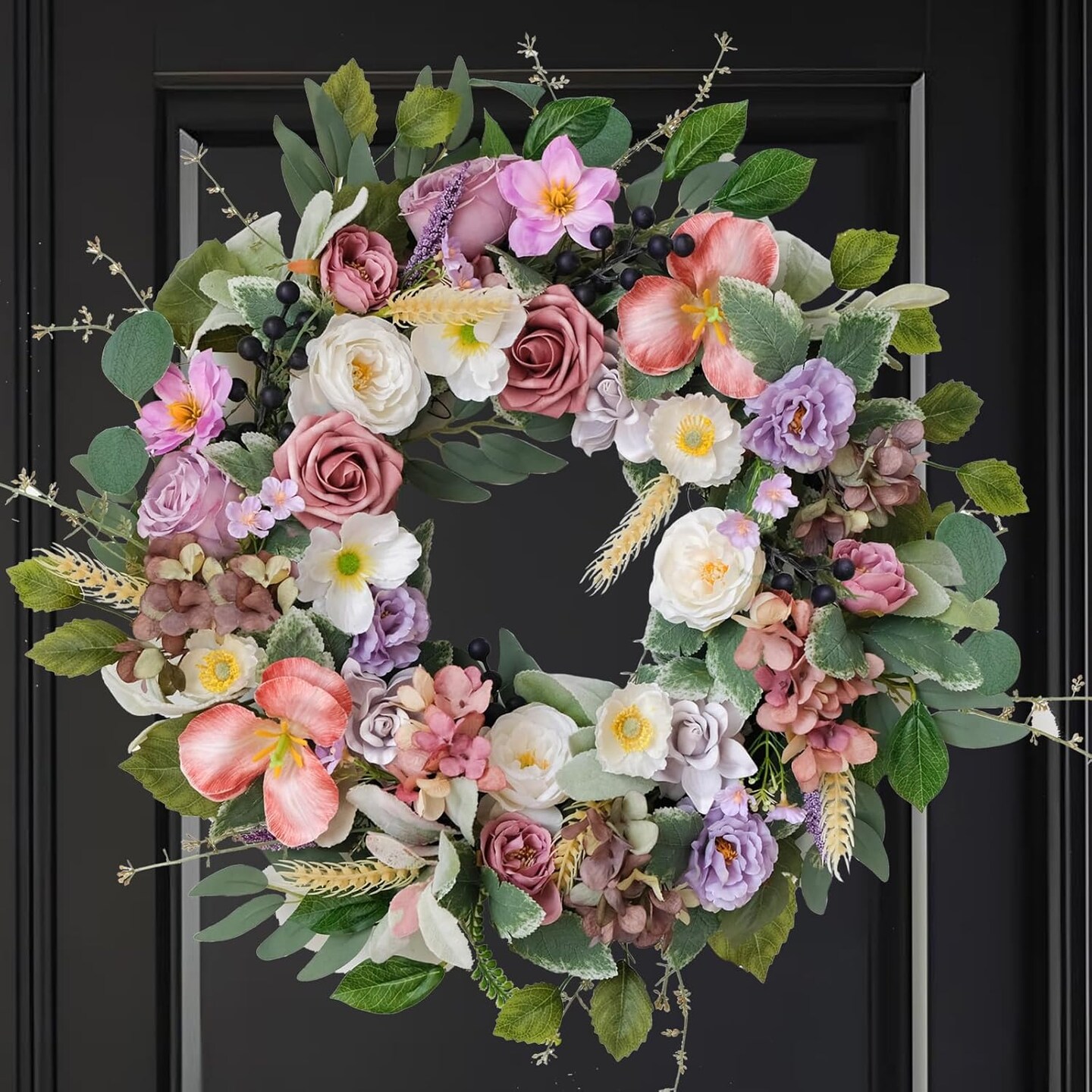 Artificial Roses &#x26; Peonies Spring Floral Wreath for Front Door