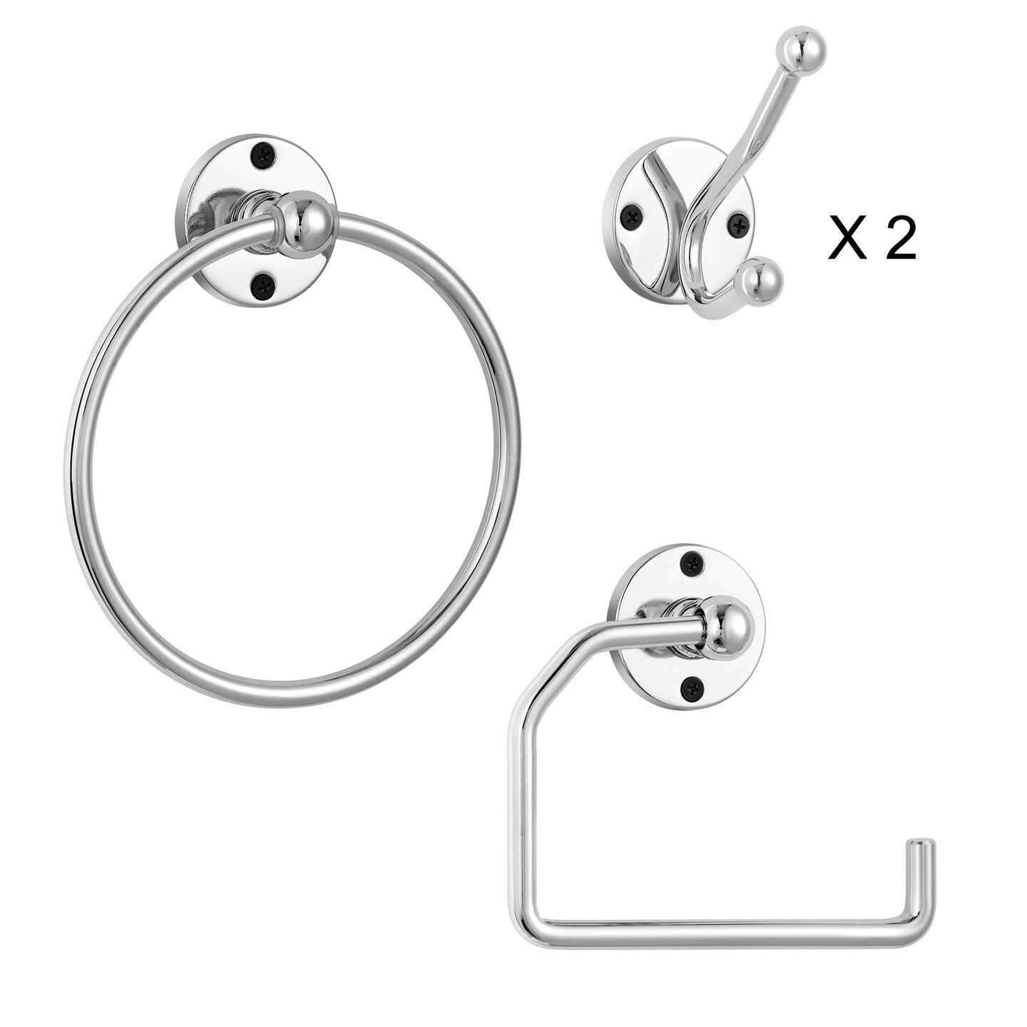 4-Piece Stainless Steel Bathroom Set Toilet Paper Holder, Towel Ring &#x26; 2 Hooks Rustproof Compact Design, Easy Installation for Modern Bathrooms