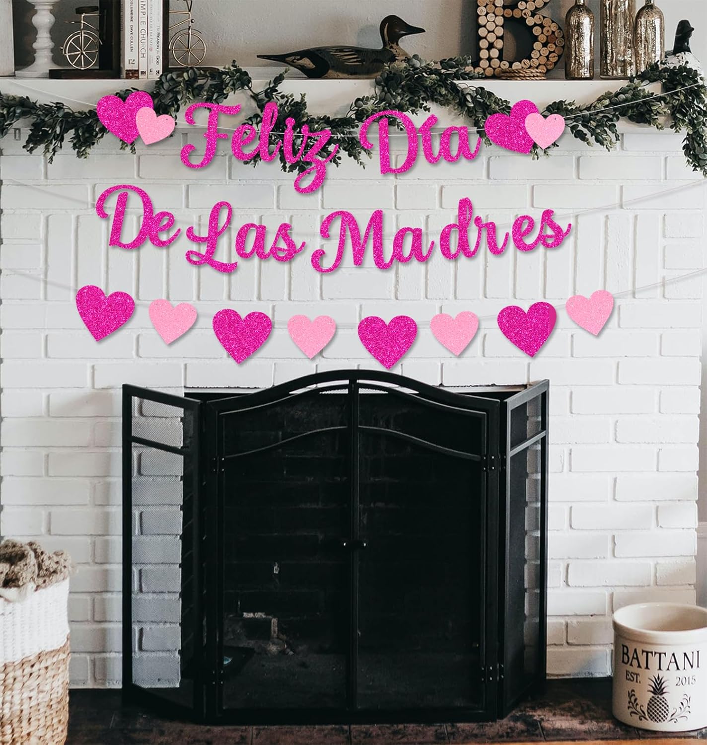 Glittery Feliz Dia De Las Madres Banner with Heart Rose Red Pink Happy Mother’s Day Banner 118.11 Inches