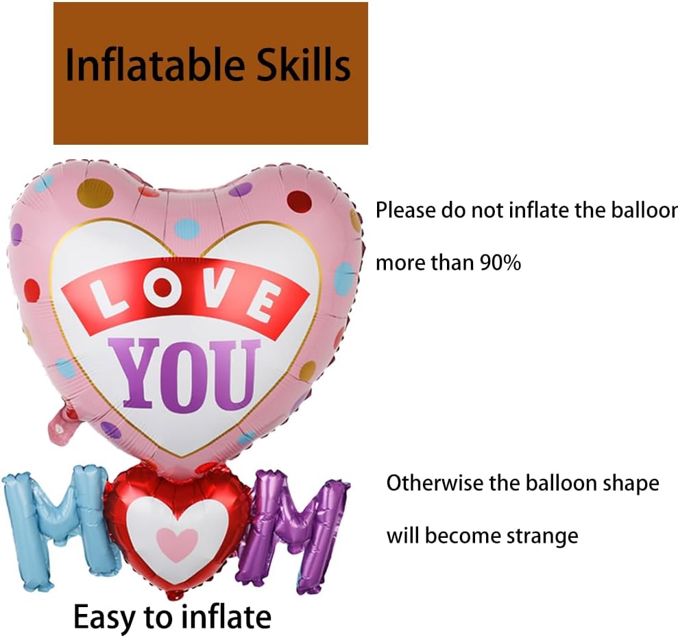 Love You Mom Balloons – Mother’s Day Heart Foil Balloon Set (3PCS)