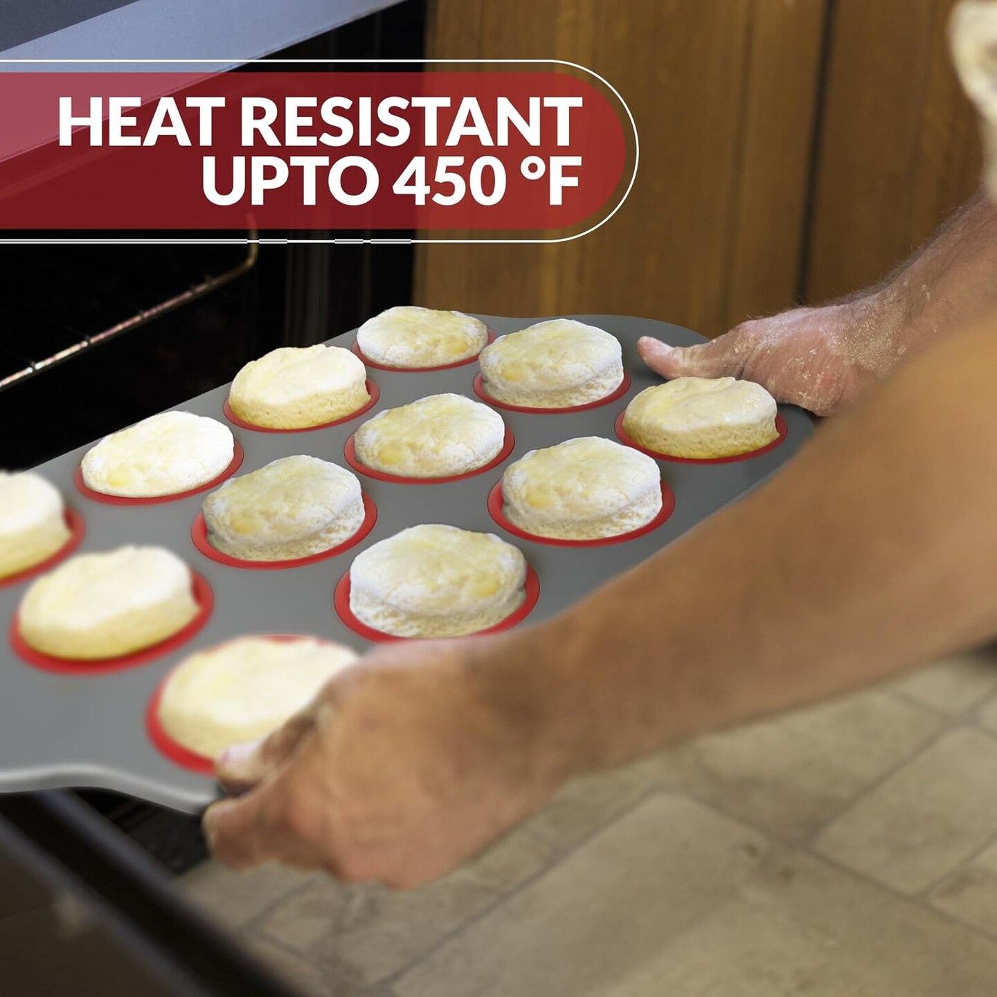 Non-Stick 12 Cup Silicone Muffin Pan With Steel Frame - BPA Free, Non-Toxic, Anti-Warp, Durable &#x26; Easy to Pop Silicone Muffin Tin - Perfect Cupcake Pan