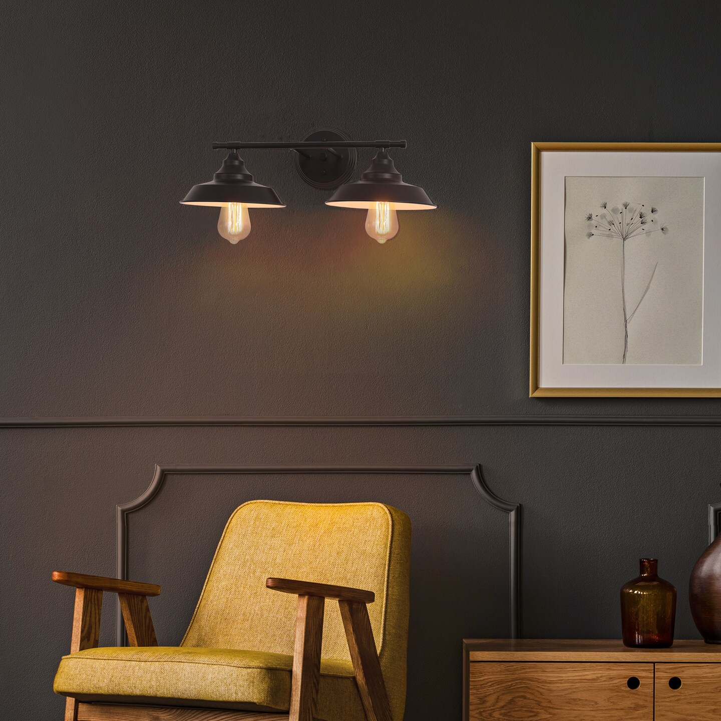 2-Light Vintage Vanity Light Fixture &#x2013; Oil Rubbed Bronze Industrial Wall Sconce for Bathroom, Farmhouse, or Entryway &#x2013; Hardwired, Easy Installation