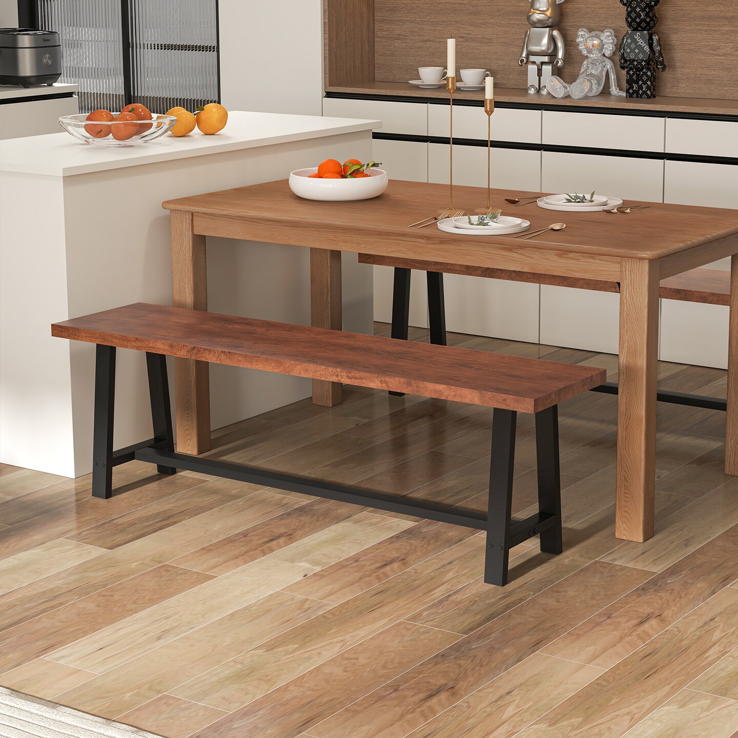 Costway 1/2 PCS 60" Dining Bench 3 Person Entryway Shoe Bench with Metal Frame for Hallway