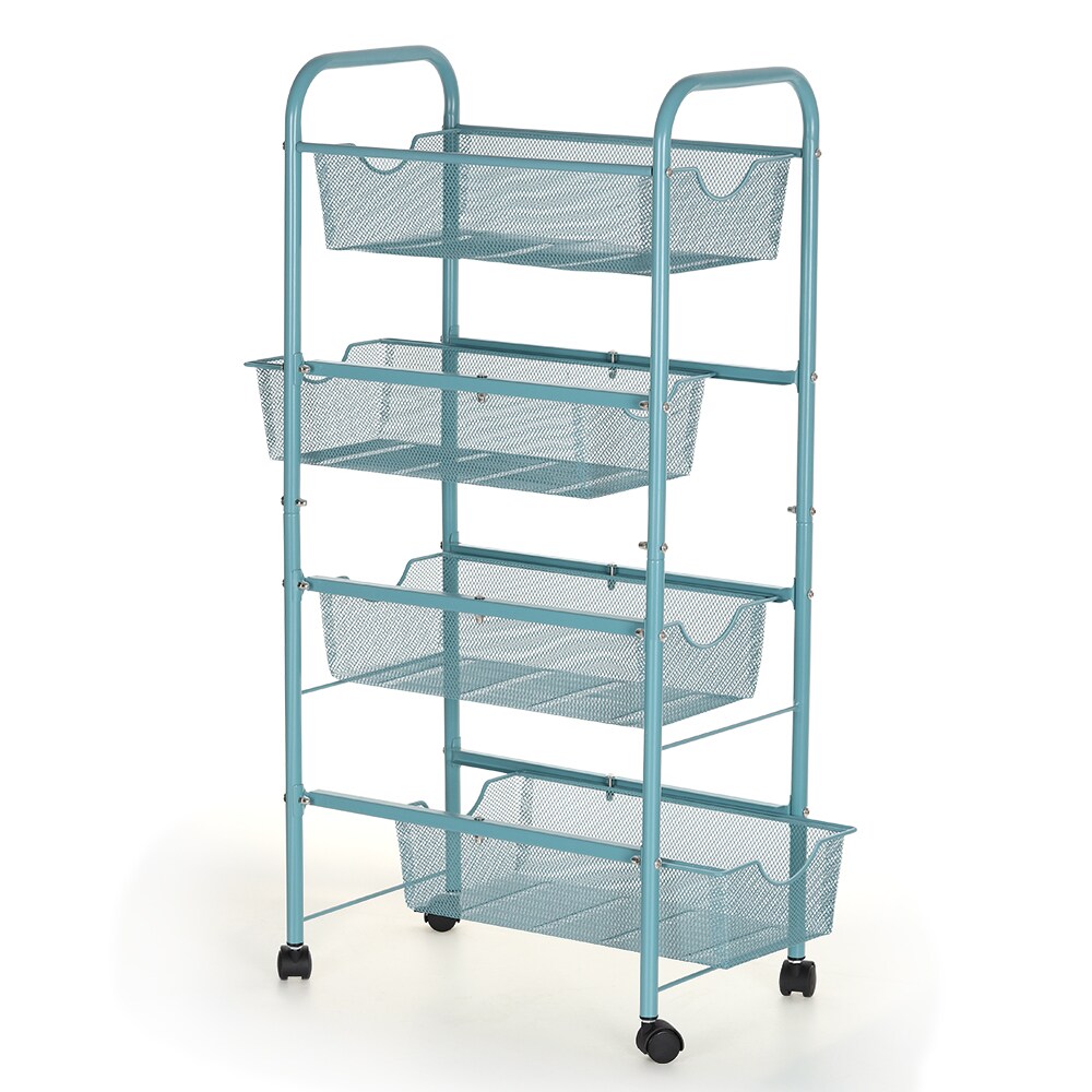 4-Tier Rolling Metal Storage Basket Cart &#x2013; Mesh Utility Organizer with Wheels, Multi-Purpose Storage Rack for Kitchen, Pantry, Bathroom, and Office